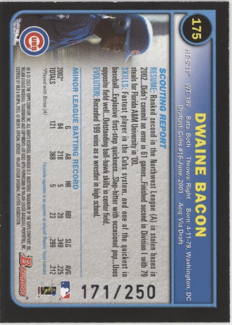 Dwaine Bacon Topps Uncirculated 171/250 - Collector Store LLC