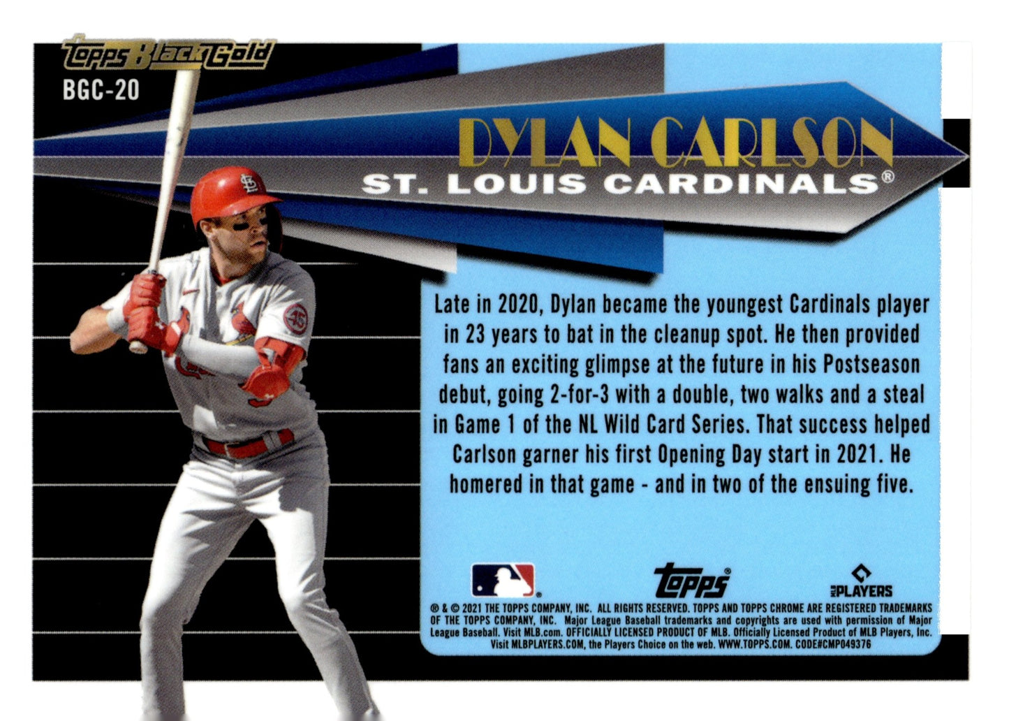 Dylan Carlson 2021 Topps Black Gold RC #BGC - 20 - Collector Store LLC