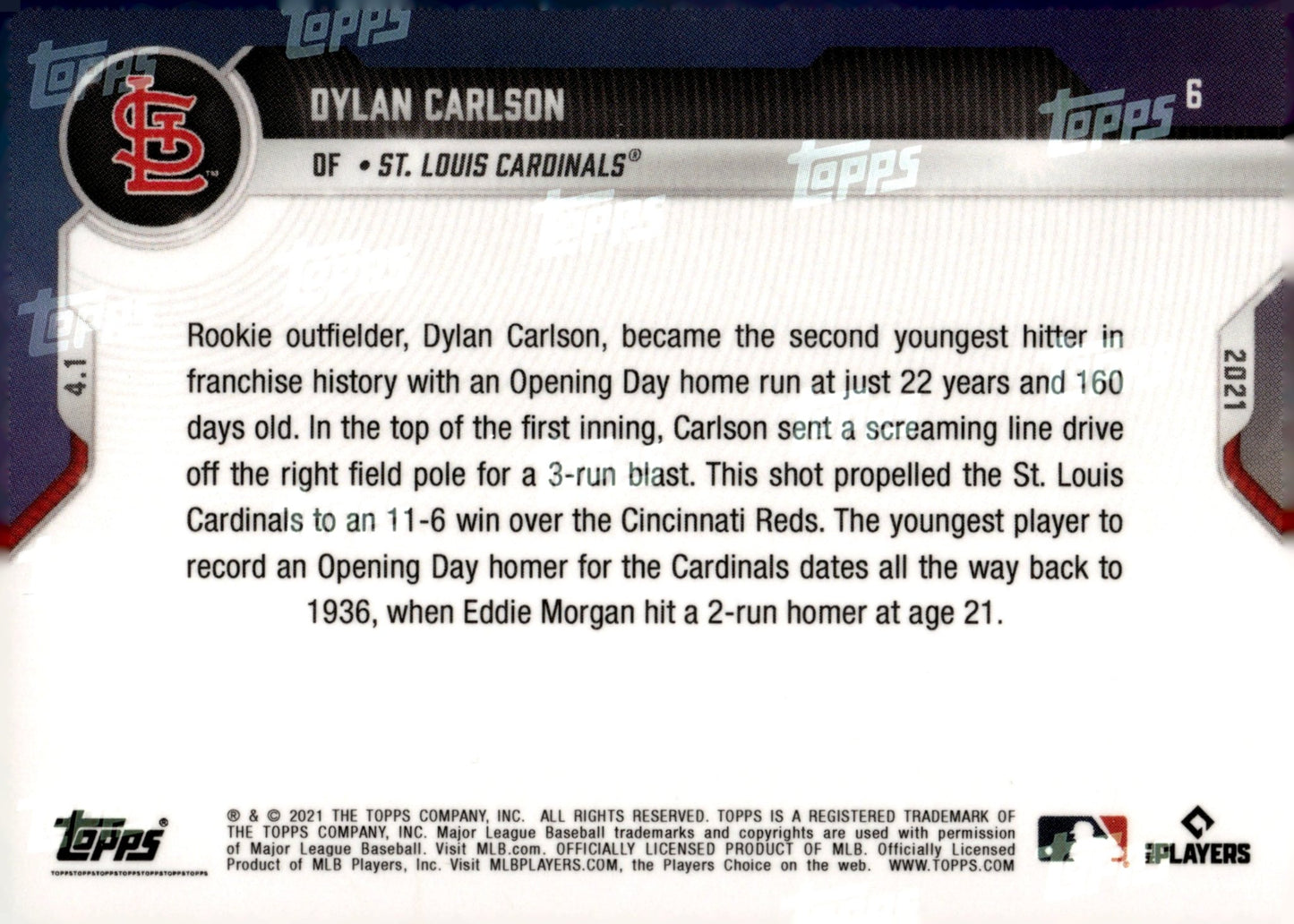 Dylan Carlson 2021 Topps Now RC #6 - Collector Store LLC