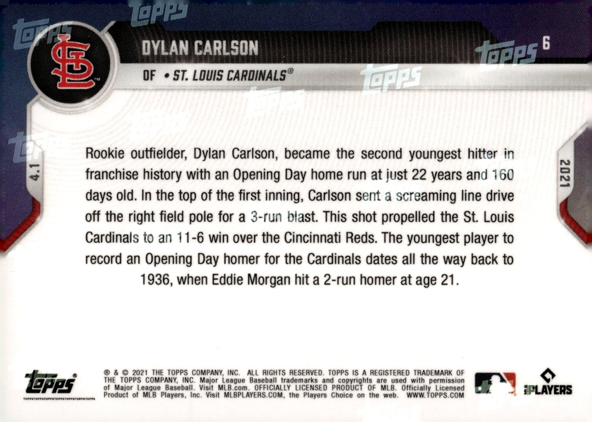 Dylan Carlson 2021 Topps Now RC #6 - Collector Store LLC