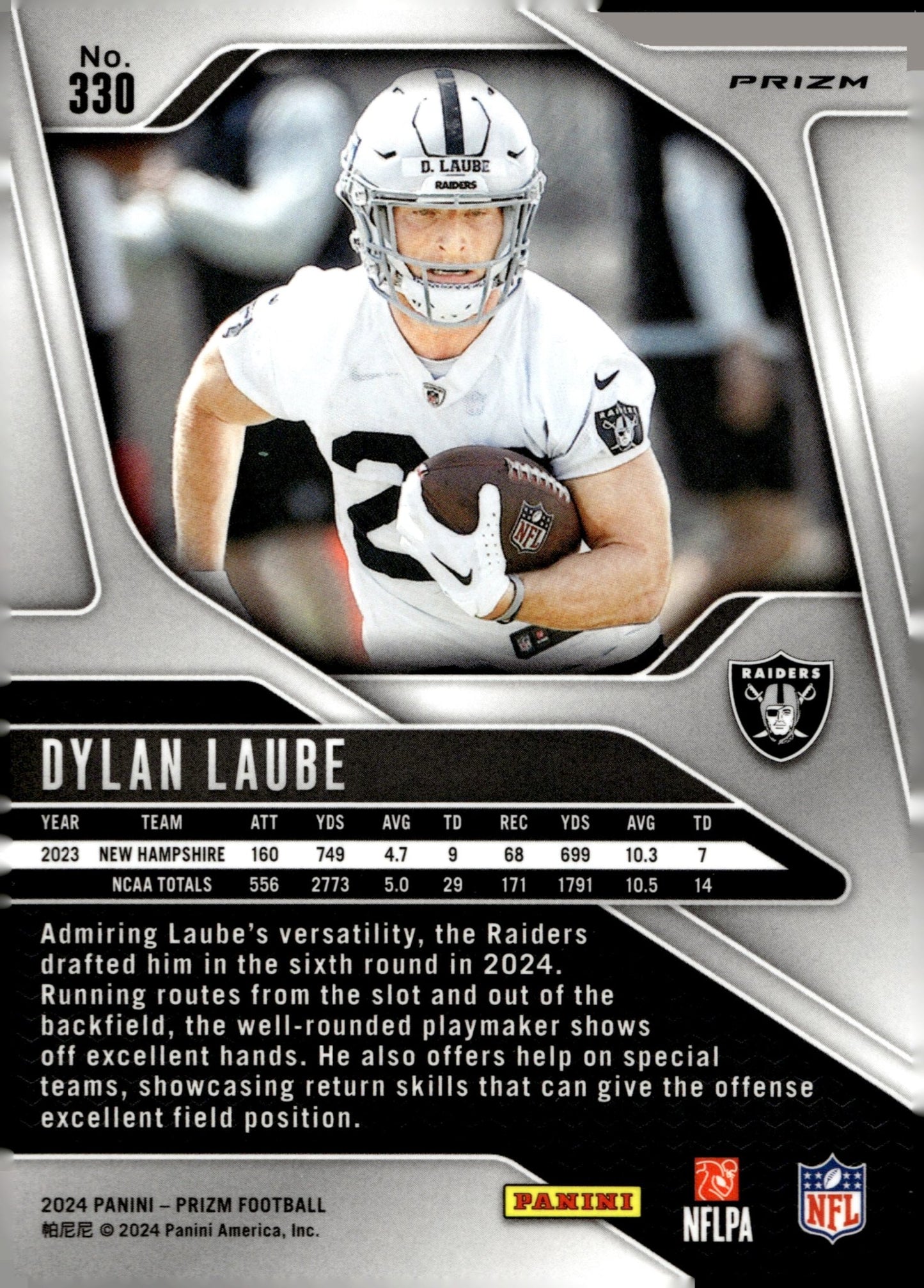 Dylan Laube 2024 Panini Prizm Red White & Blue Prizm RC #330 - Collector Store LLC