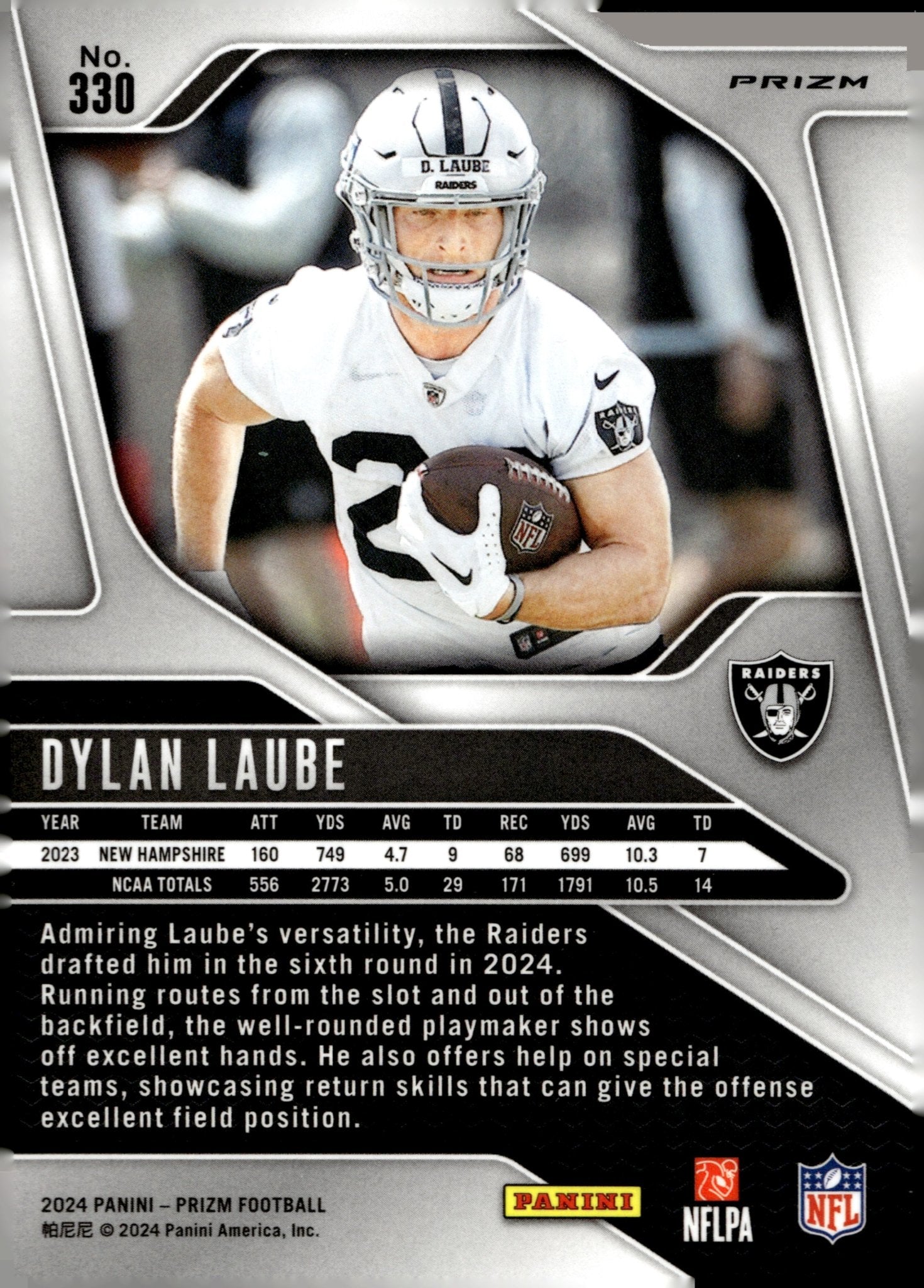 Dylan Laube 2024 Panini Prizm Red White & Blue Prizm RC #330 - Collector Store LLC