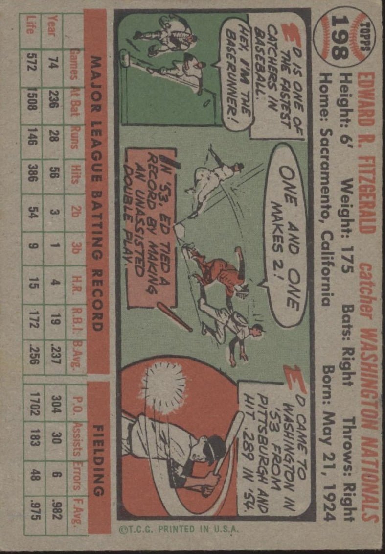 Ed Fitzgerald 1956 Topps #198 Washington Senators EX - Collector Store LLC