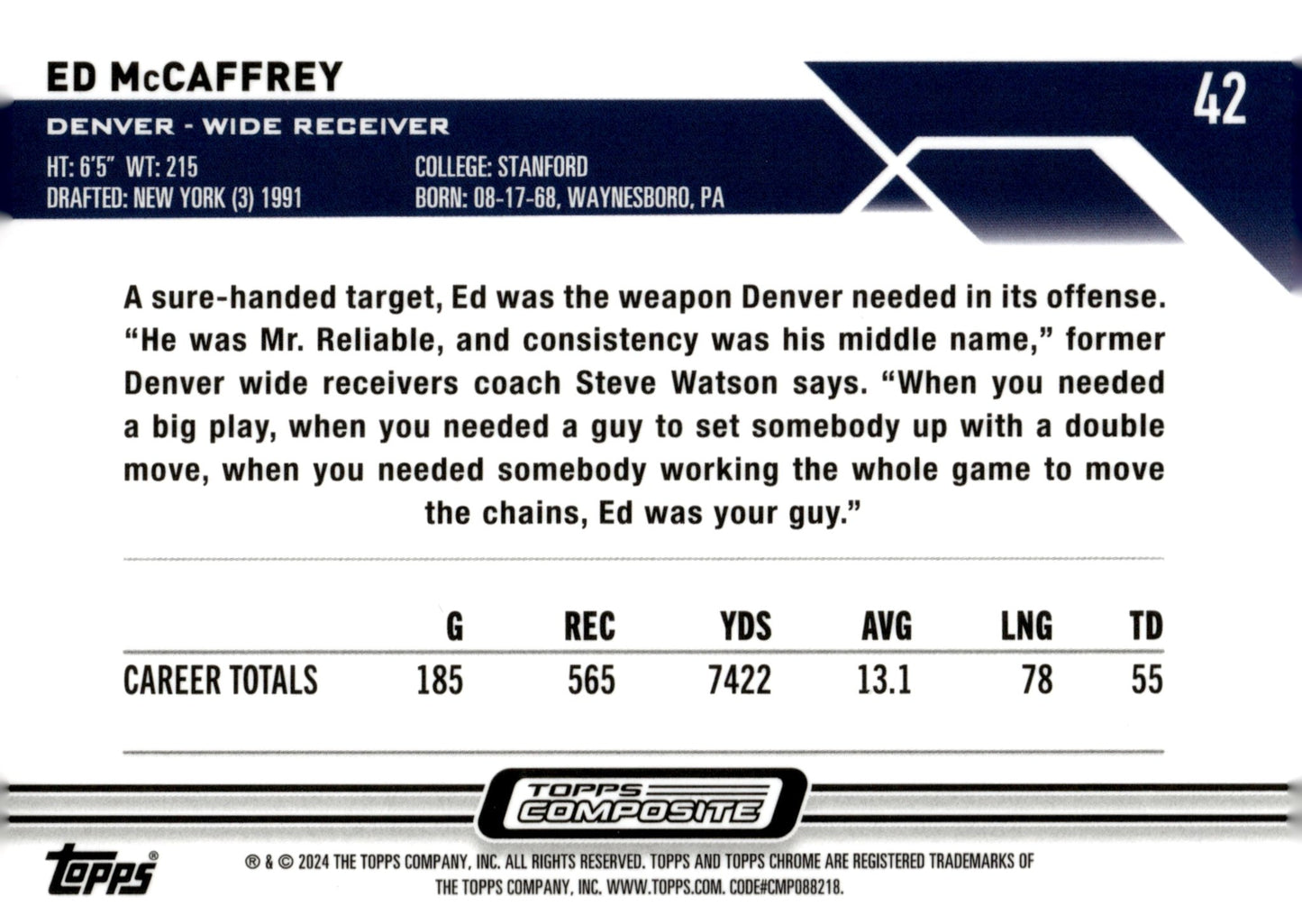 Ed McCaffrey 2023 Topps Composite Chrome Magenta Refractor 295/399 #42 - Collector Store LLC