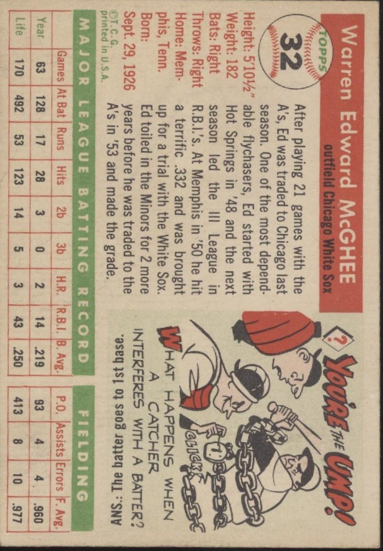 Ed McGhee 1955 Topps #32 Chicago White Sox EX - Collector Store LLC