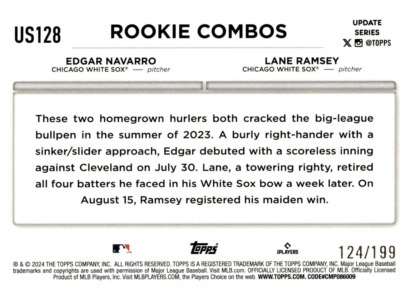 Edggar Navarro / Lane Ramsey 2024 Topps Update Series Red Foilboard RC 124/199 - Collector Store LLC
