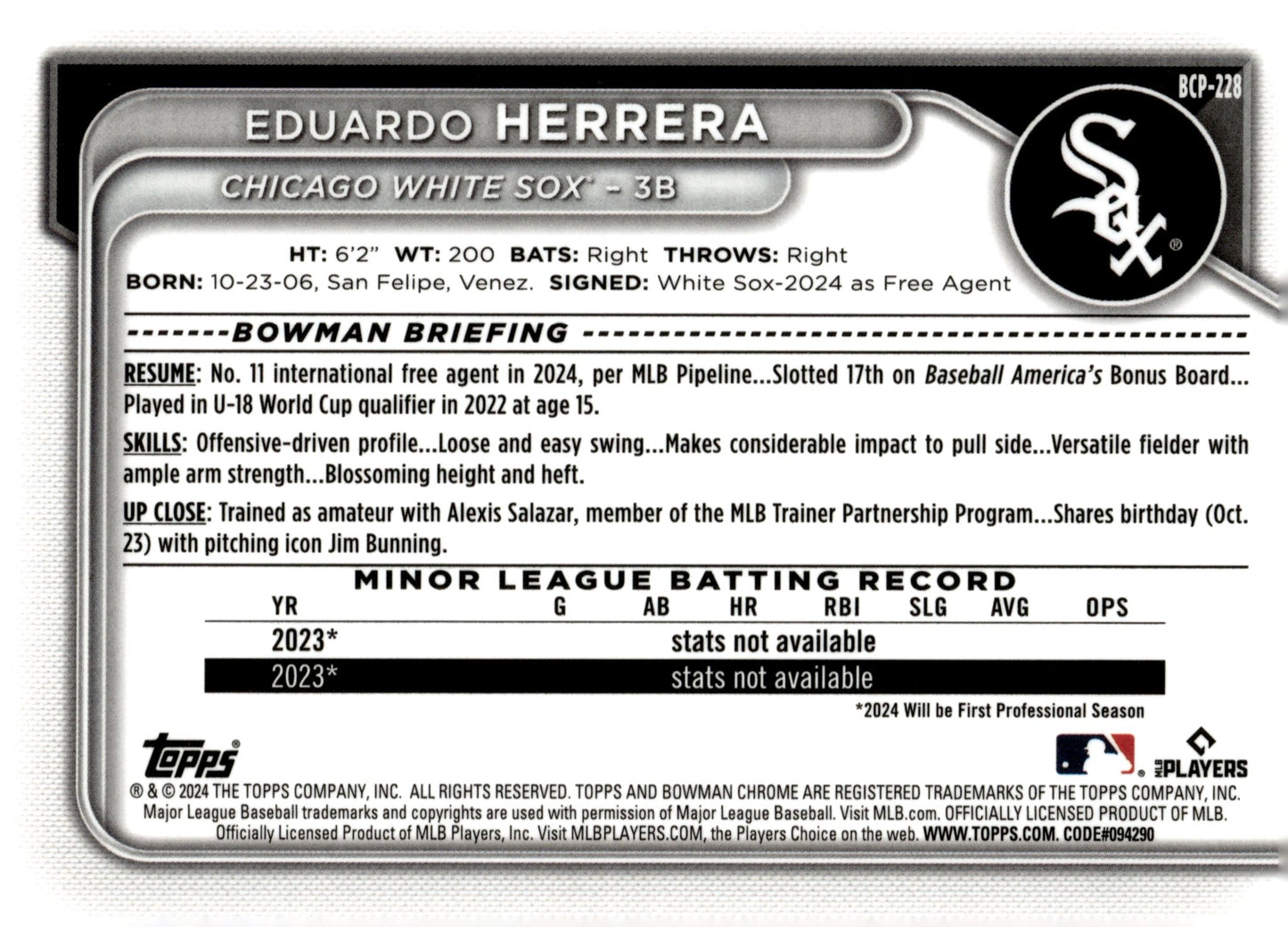 Eduardo Herrera 2024 Bowman Chrome Mojo Refractor BCP - 228 - Collector Store LLC