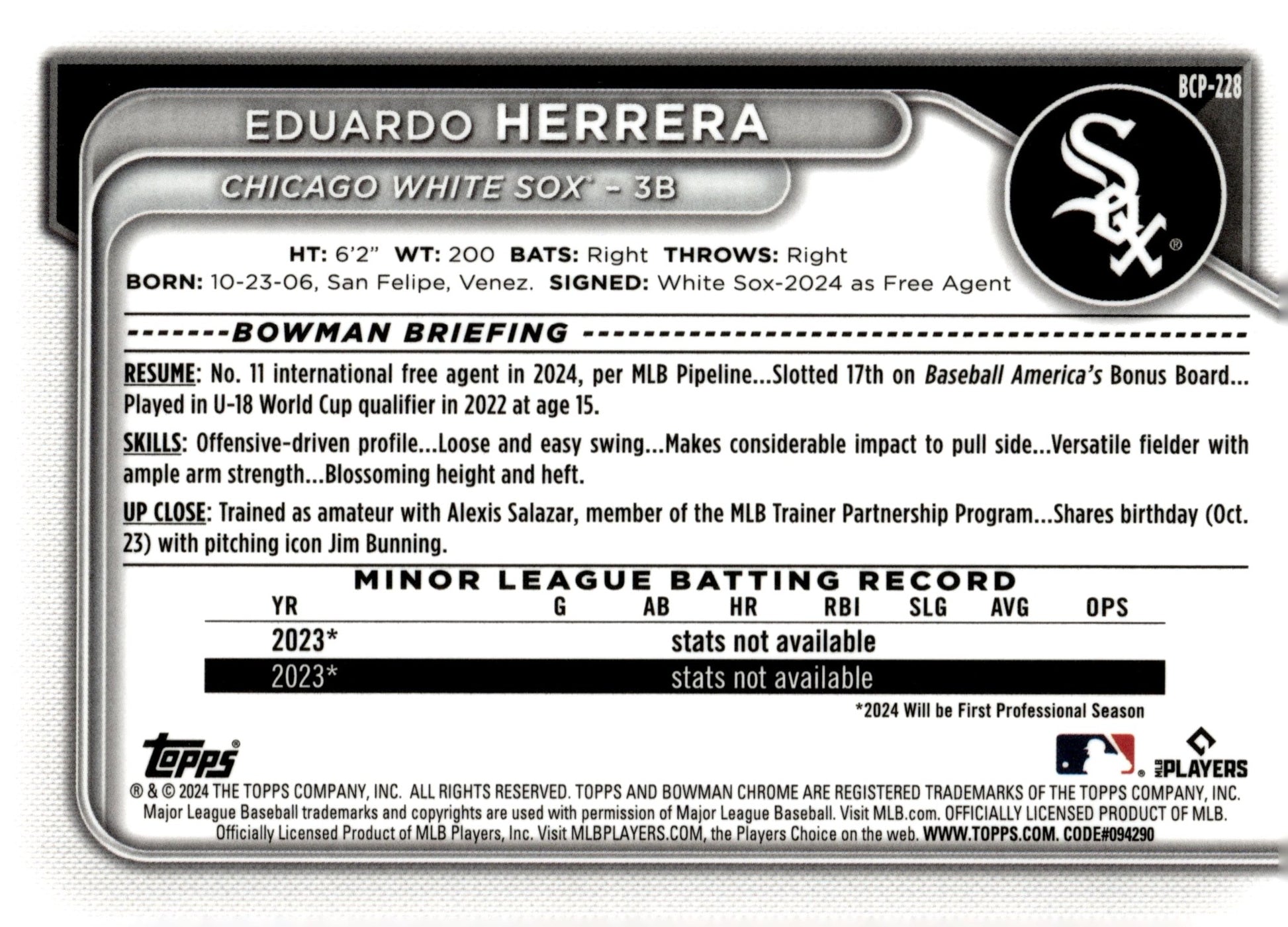 Eduardo Herrera 2024 Bowman Chrome Mojo Refractor BCP - 228 - Collector Store LLC