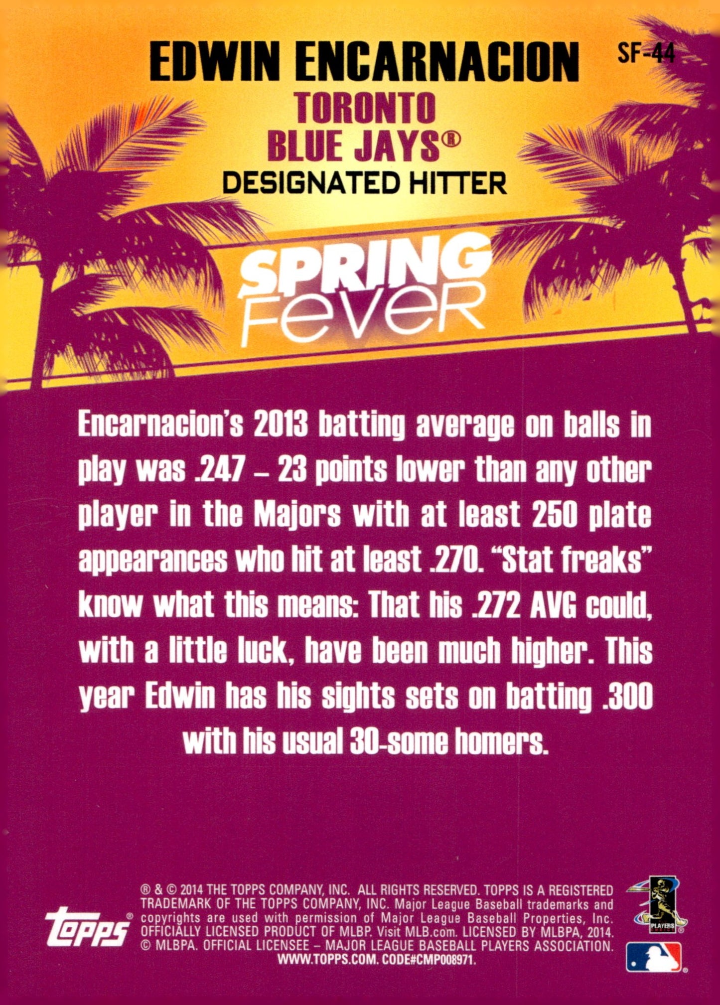 Edwin Encarnacion 2014 Topps Spring Fever SF - 44 - Collector Store LLC