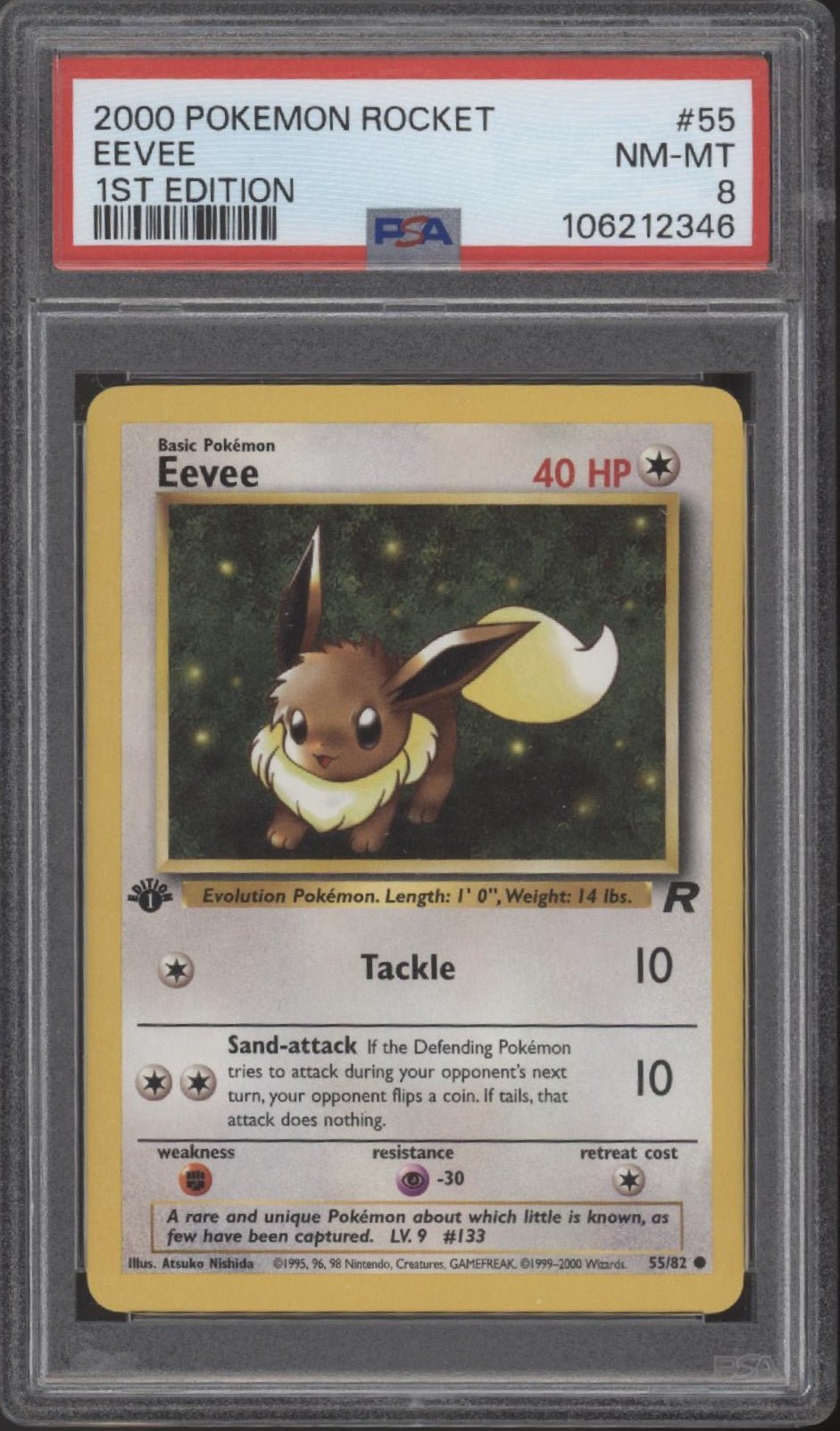 Eevee Pokemon Team Rocket 1st Edition #55 PSA 8 #4 Eevee Pokemon Team Rocket 1st Edition #55 PSA 8 #4