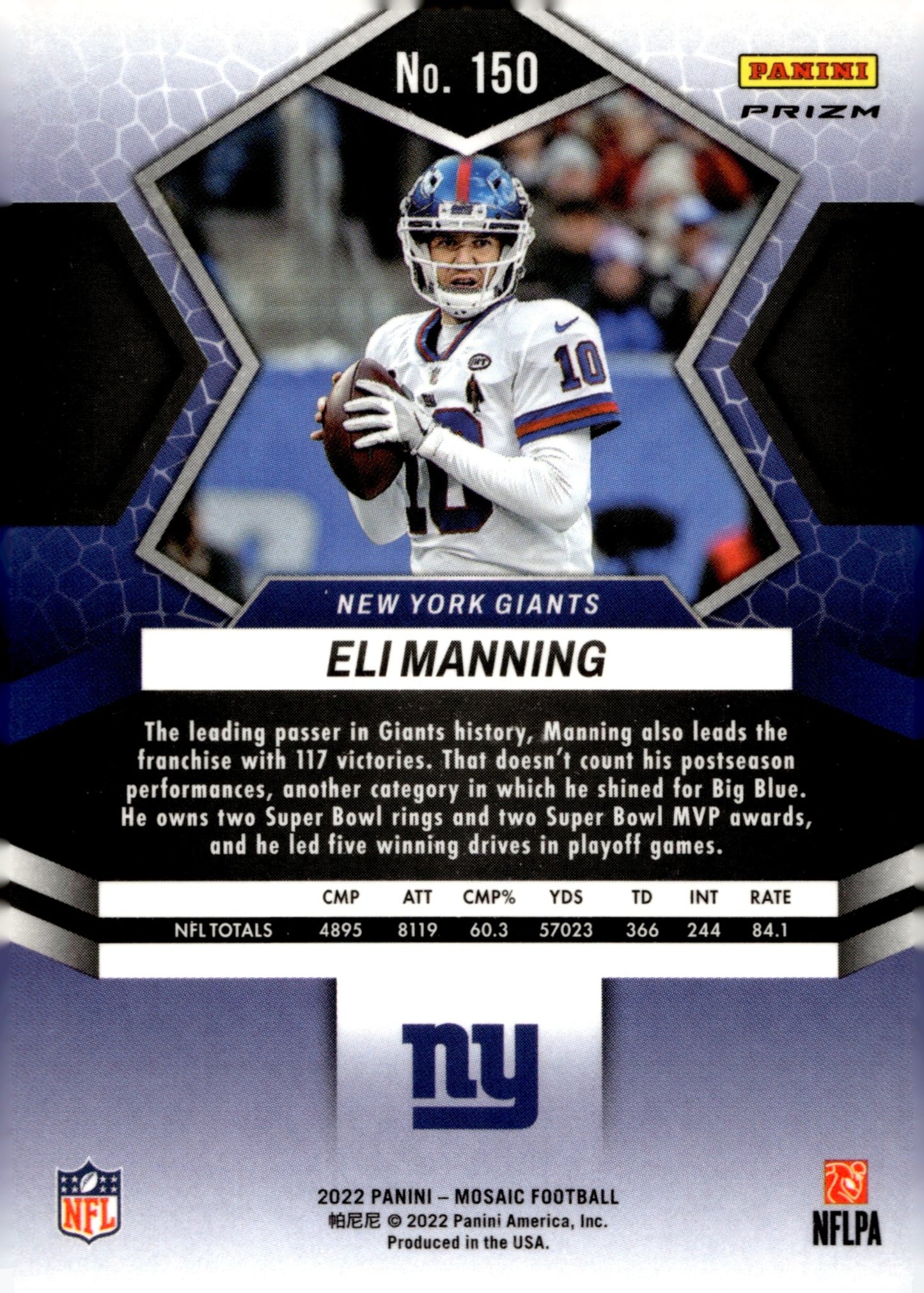Eli Manning 2022 Panini Mosaic Pink Camo Prizm #150 - Collector Store LLC