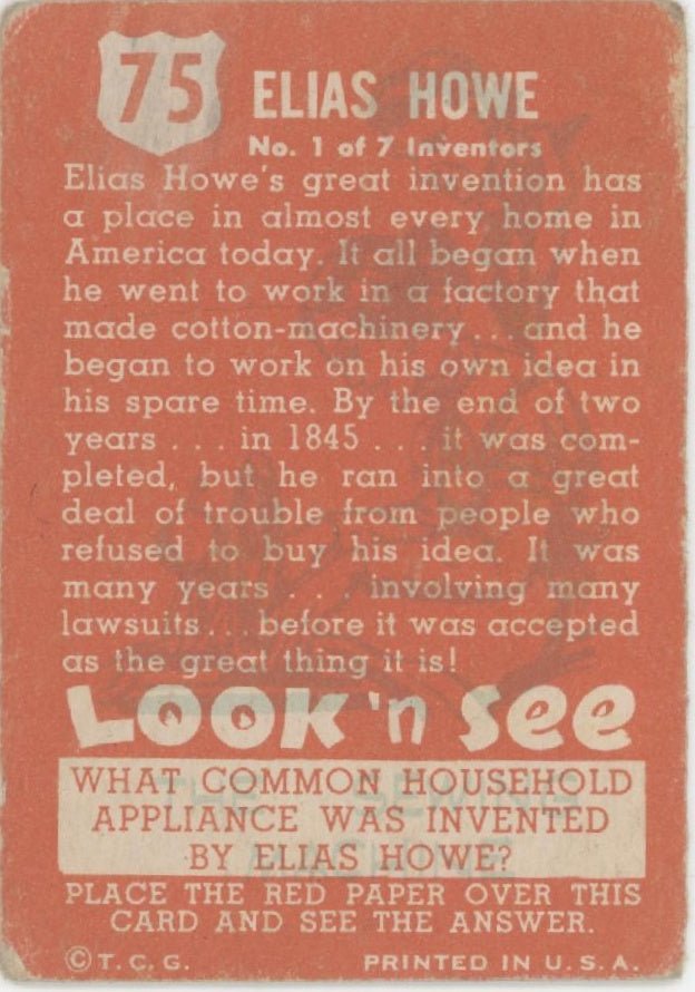 Elias Howe 1952 Topps Look 'n See #75 PR - Collector Store LLC