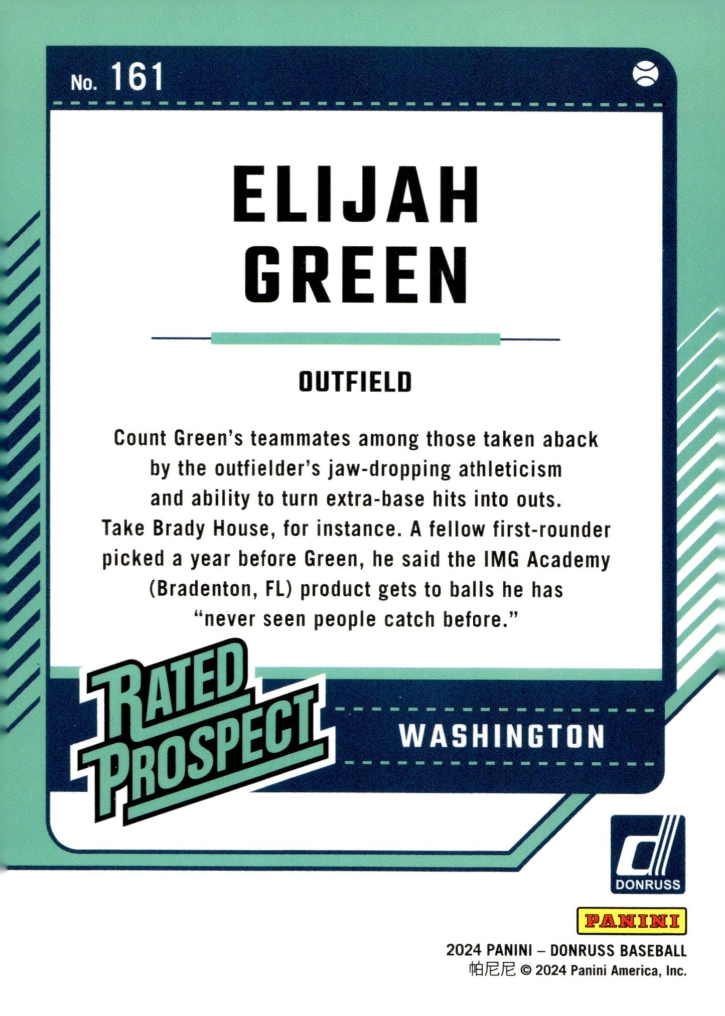 Elijah Green 2024 Panini Donruss Rated Prospect Carolina Blue Laser 141/249 - Collector Store LLC