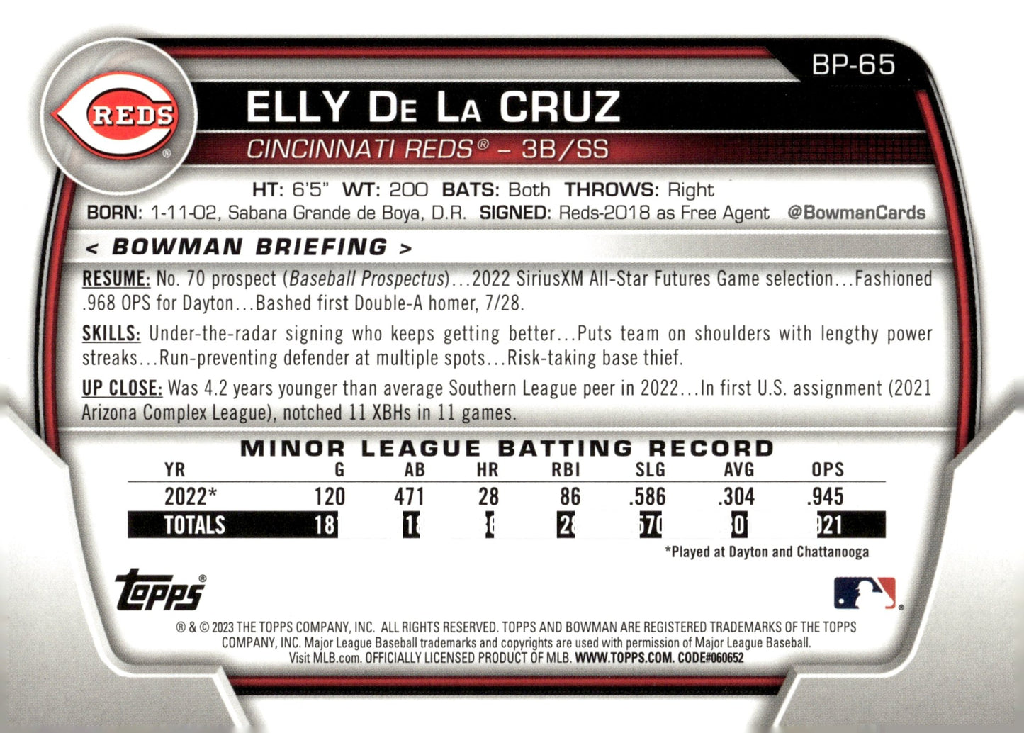 Elly De La Cruz 2023 Bowman #BP - 65 - Collector Store LLC