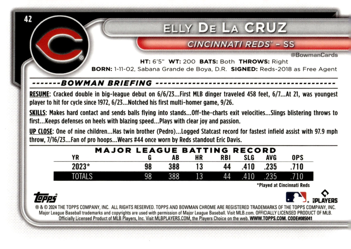 Elly De La Cruz 2024 Bowman Chrome RC #42 #1 - Collector Store LLC