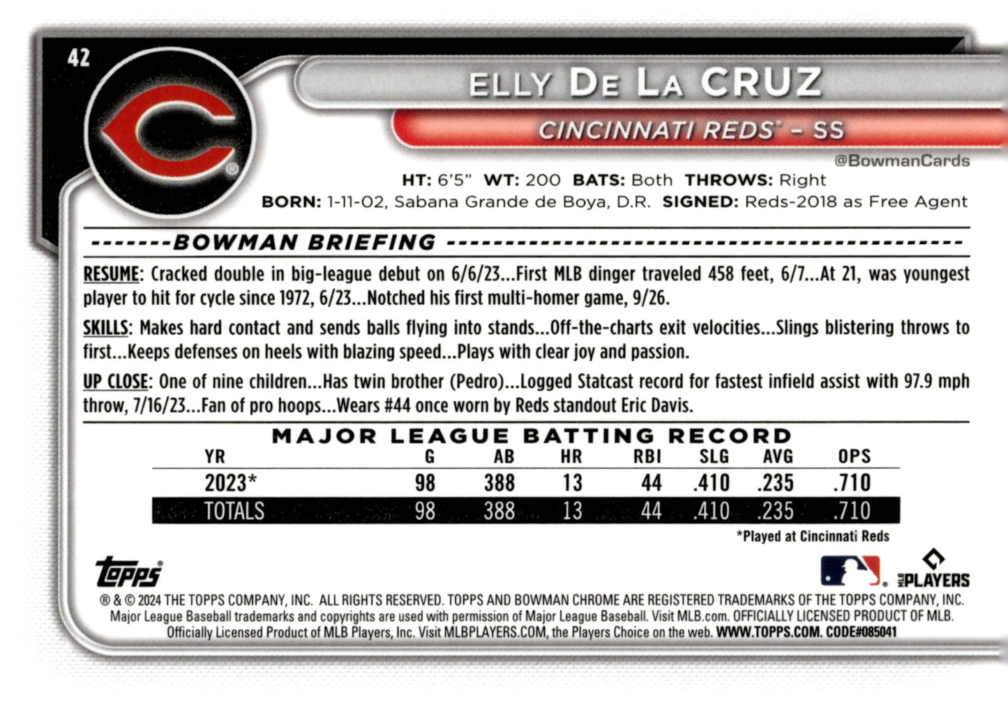 Elly De La Cruz 2024 Bowman Chrome RC #42 #3 - Collector Store LLC
