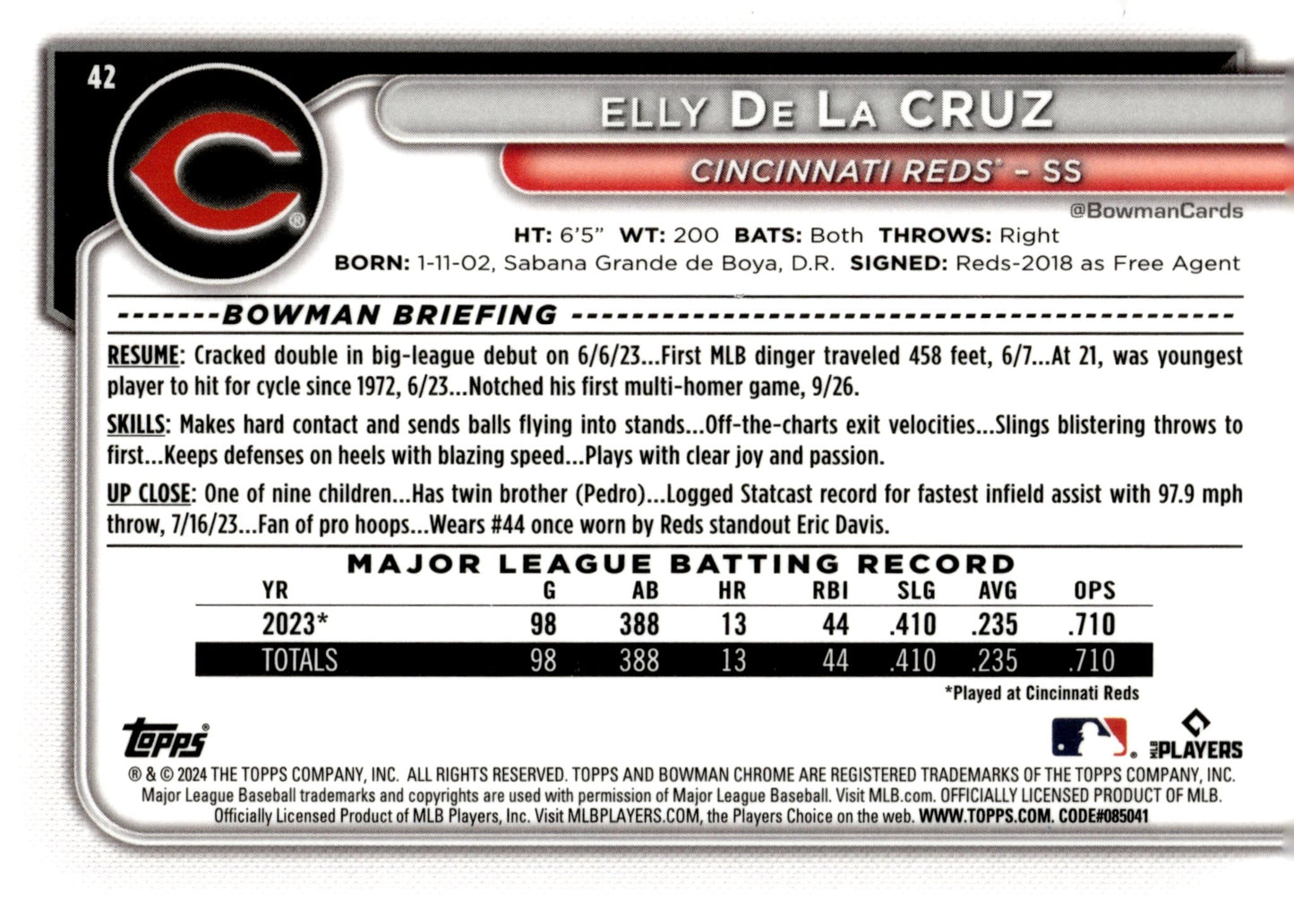 Elly De La Cruz 2024 Bowman Chrome RC #42 #4 - Collector Store LLC