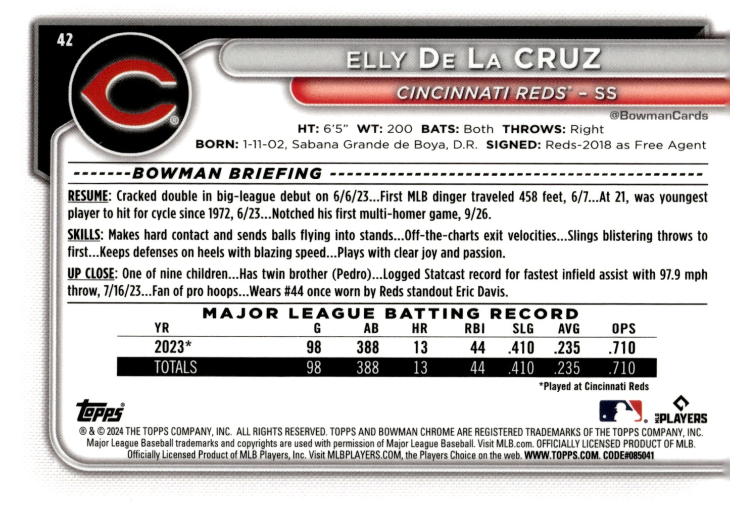 Elly De La Cruz 2024 Bowman Chrome RC #42 #5 - Collector Store LLC