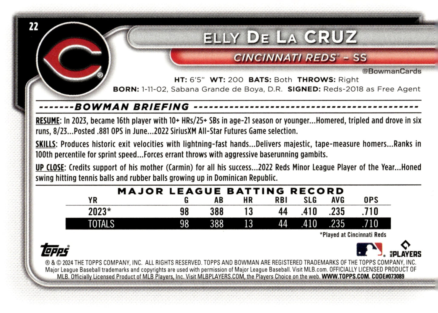 Elly De La Cruz 2024 Bowman RC 22 6 - Collector Store LLC