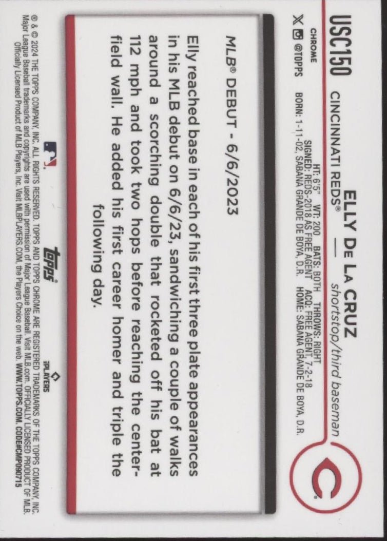 Elly De La Cruz 2024 Topps Chrome RC USC150 2 - Collector Store LLC