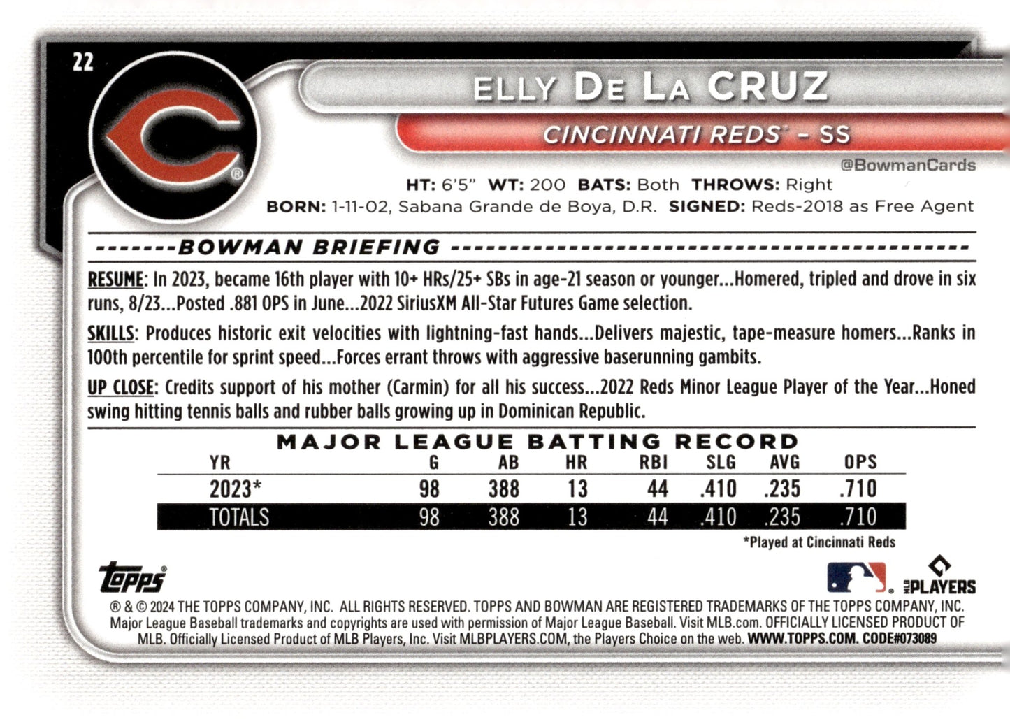 Elly De La Cruz 2024 Topps RC #22 #3 - Collector Store LLC