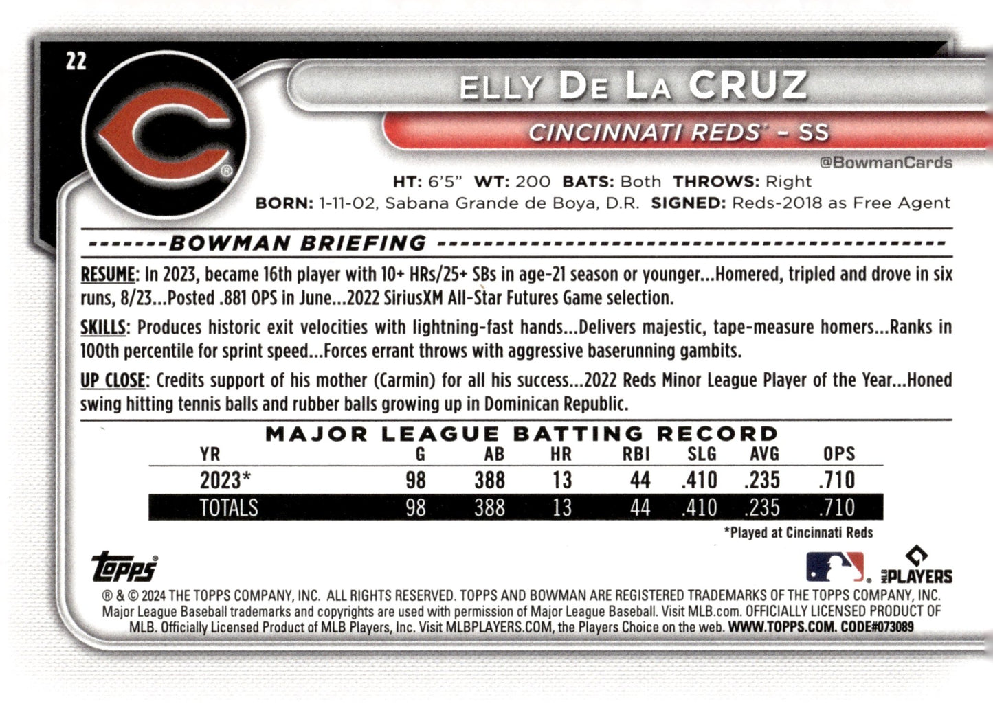 Elly De La Cruz 2024 Topps RC #22 #4 - Collector Store LLC