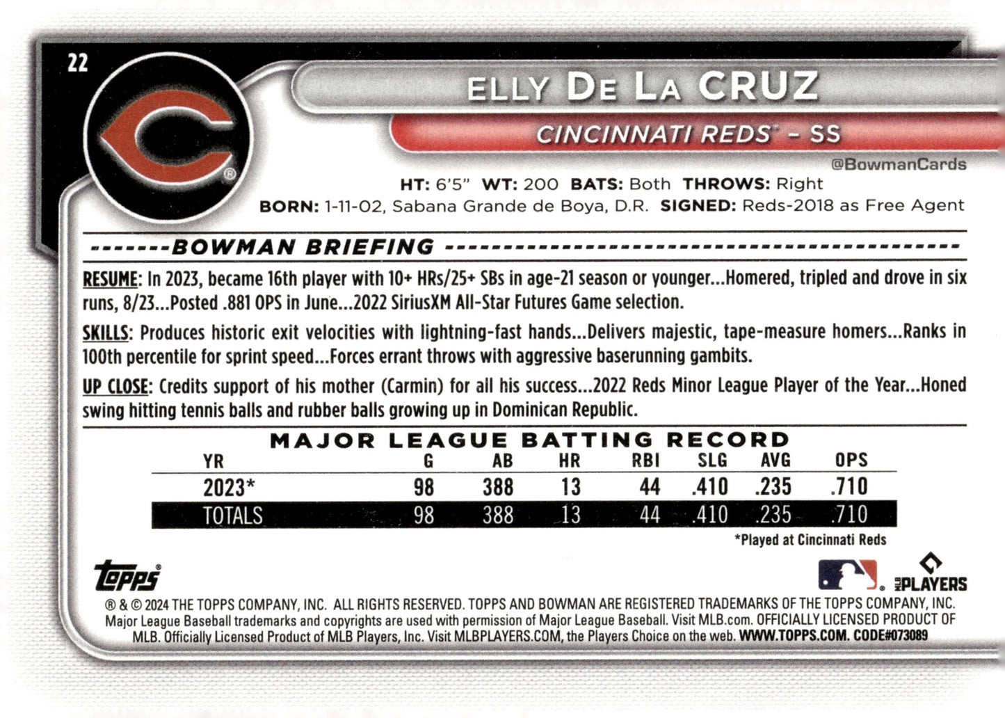 Elly De La Cruz 2024 Topps RC #22 #5 - Collector Store LLC