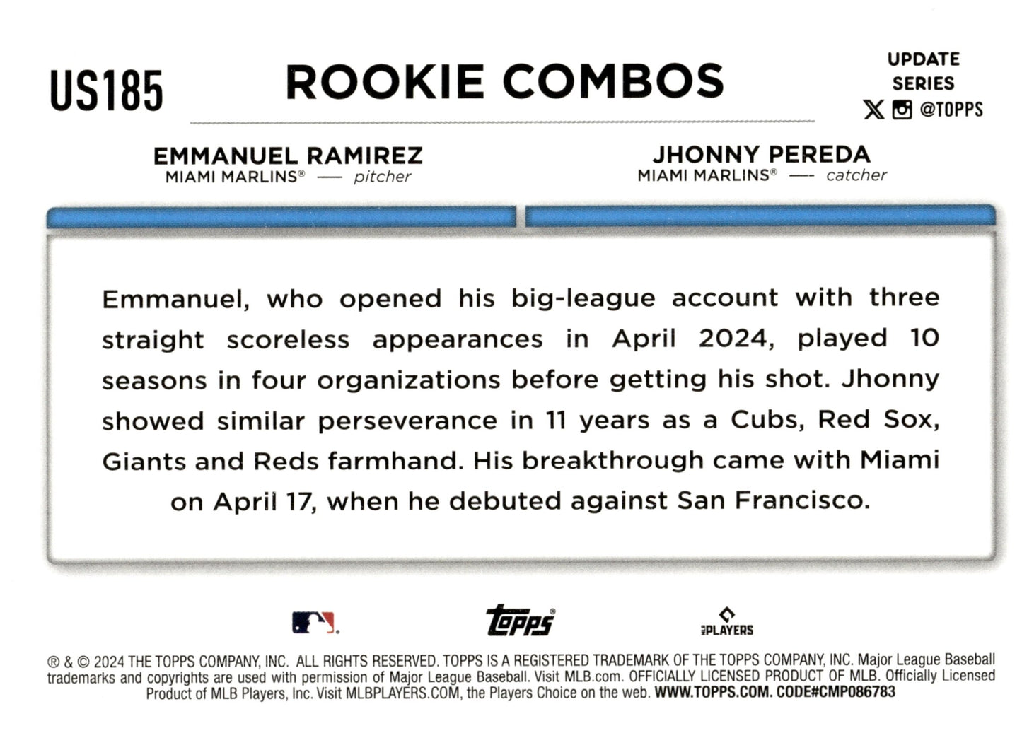 Emmanuel Ramirez / Jhonny Pereda 2024 Topps Updates Series RC US185 - Collector Store LLC