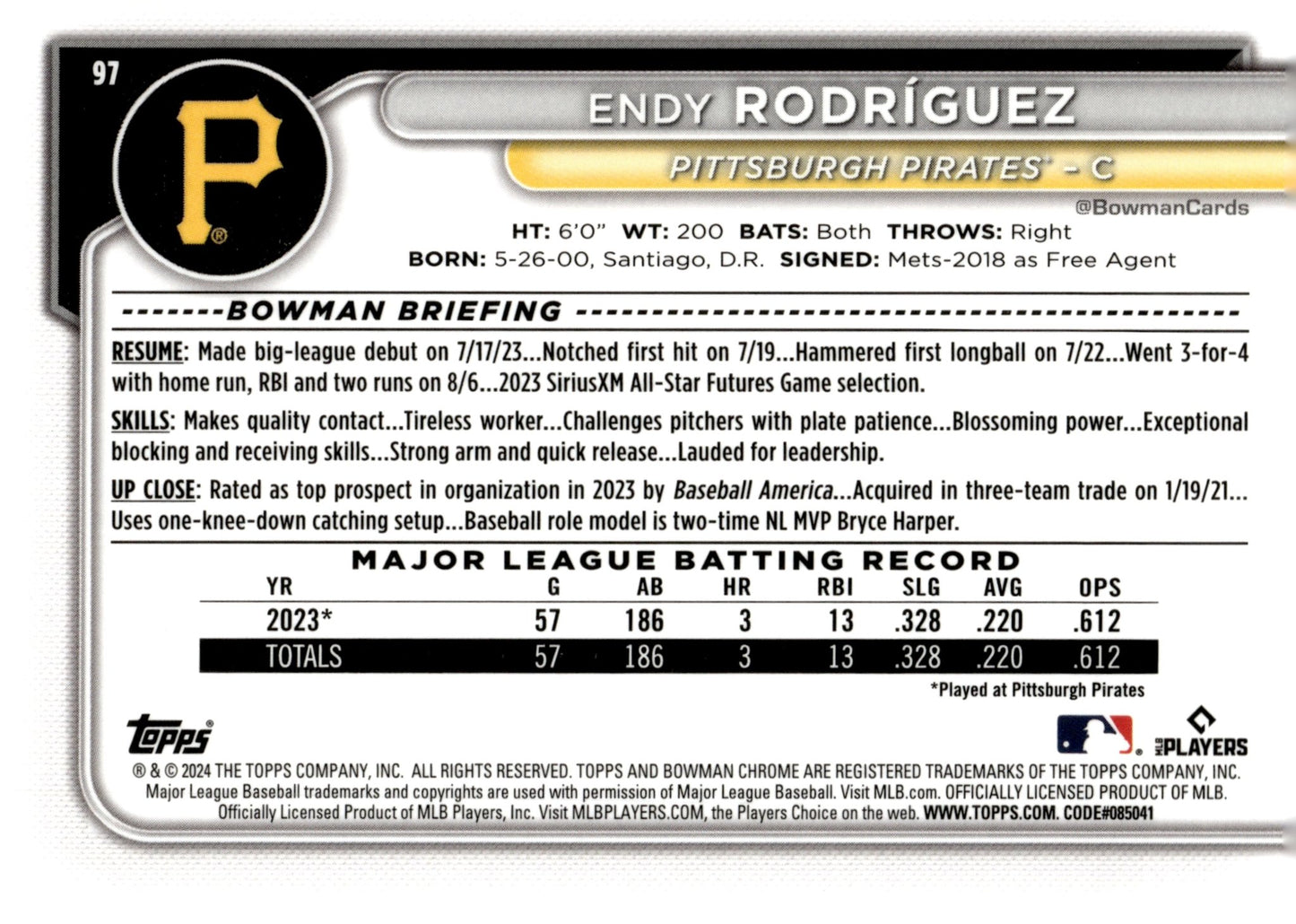 Endy Rodriguez 2024 Bowman Chrome RC 97 1 - Collector Store LLC