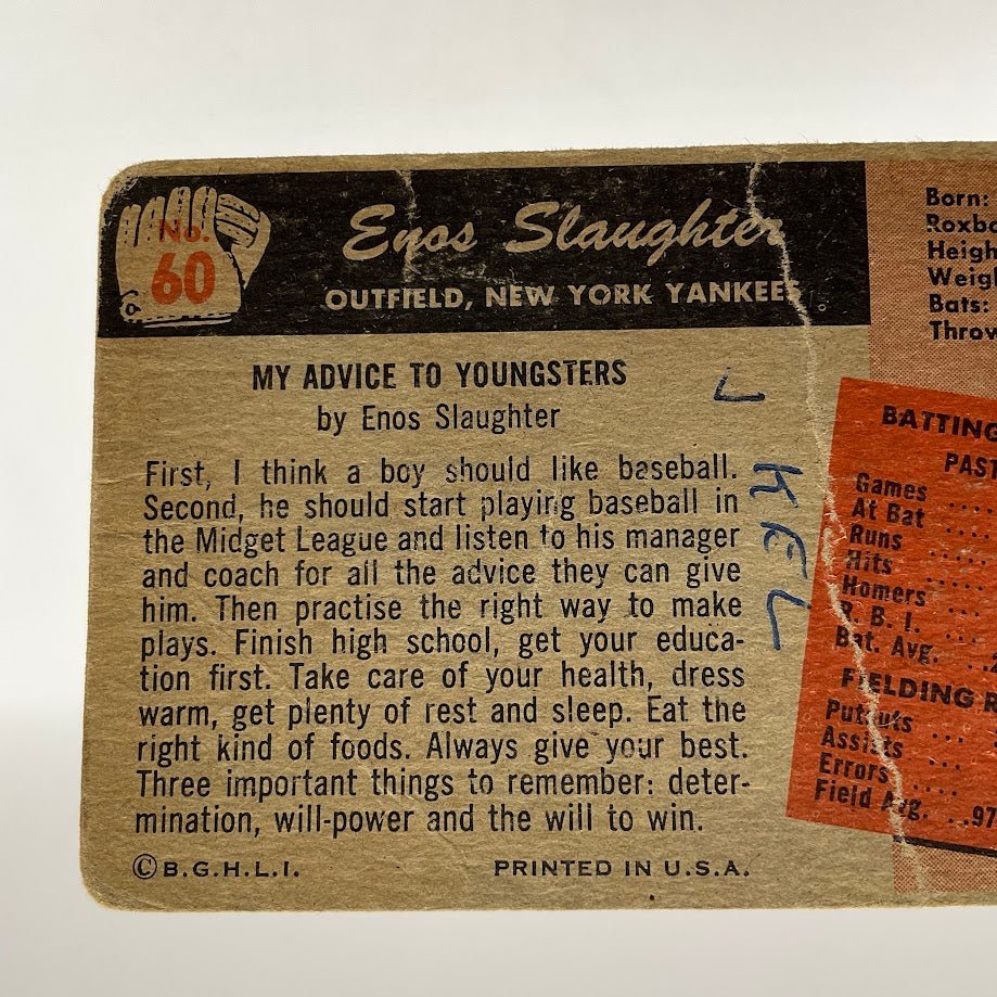 Enos Slaughter 1955 Bowman #60 New York Yankees PR - Collector Store LLC