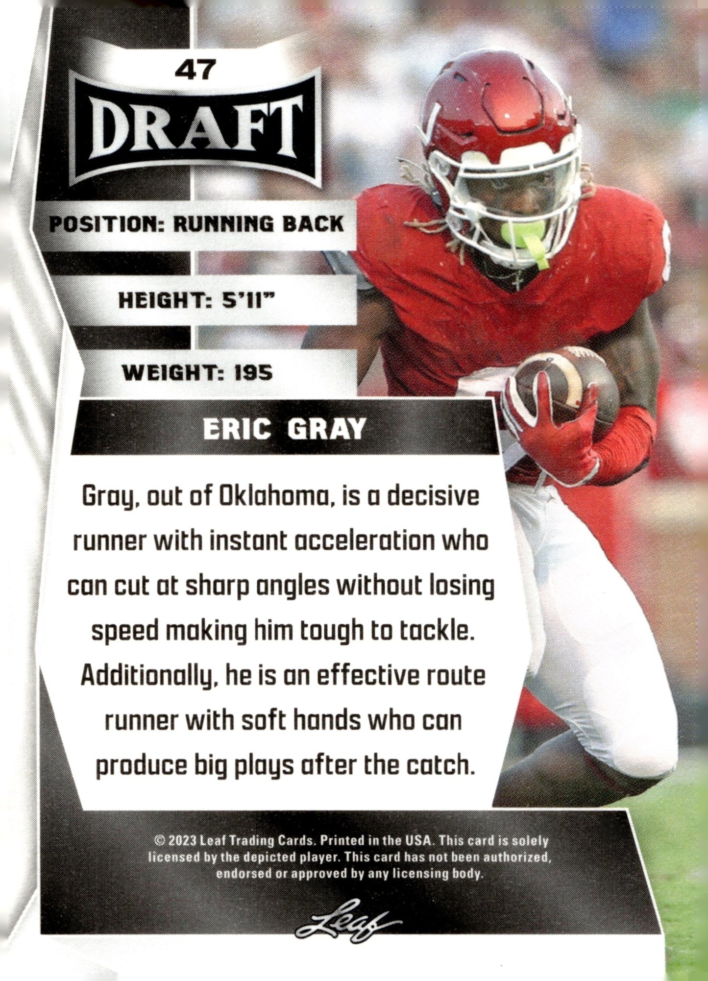 Eric Gray 2023 Leaf Draft Blue RC #47 - Collector Store LLC