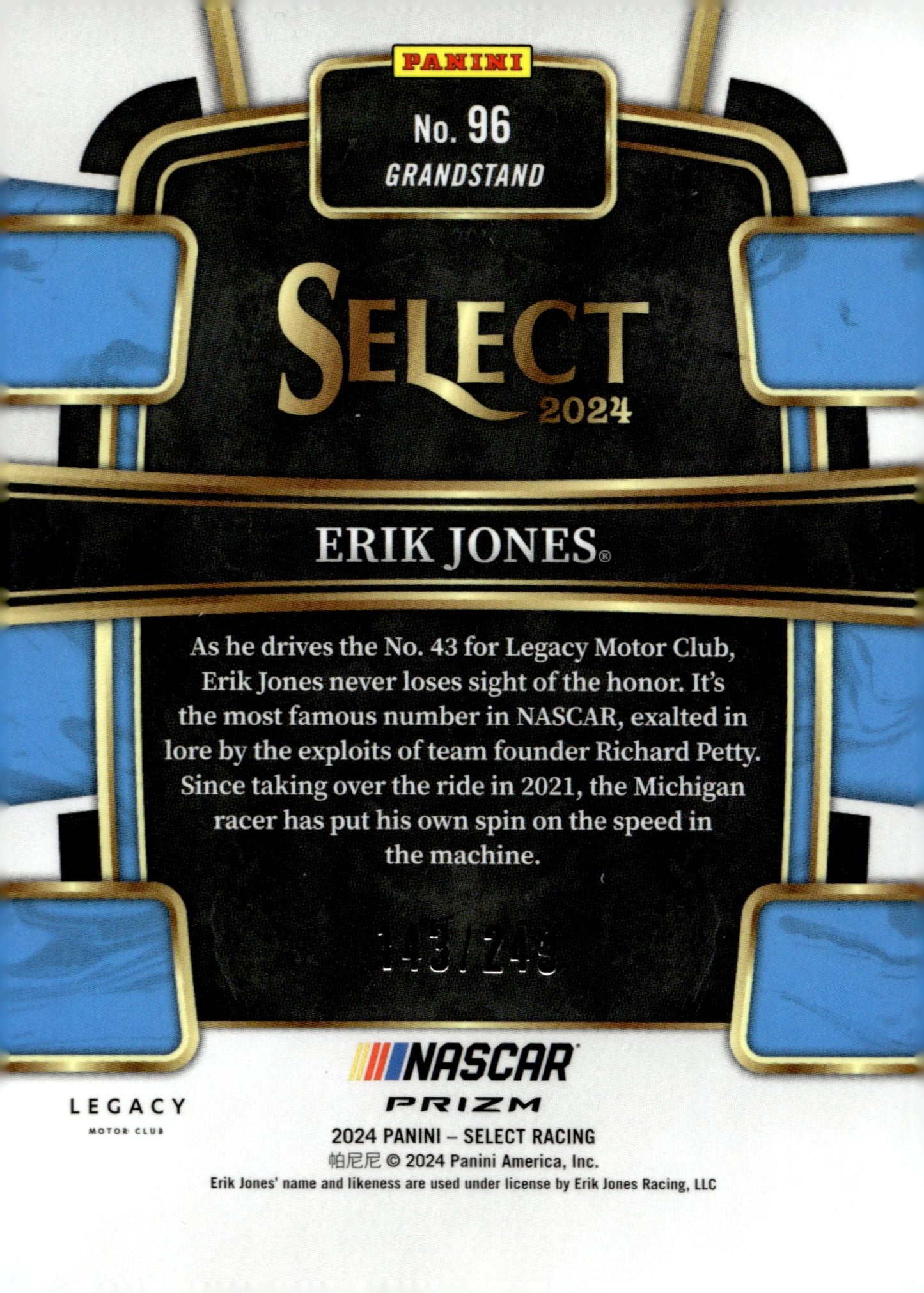 Erik Jones 2024 Panini Select Red & Blue Prizm 143/249 #96 - Collector Store LLC