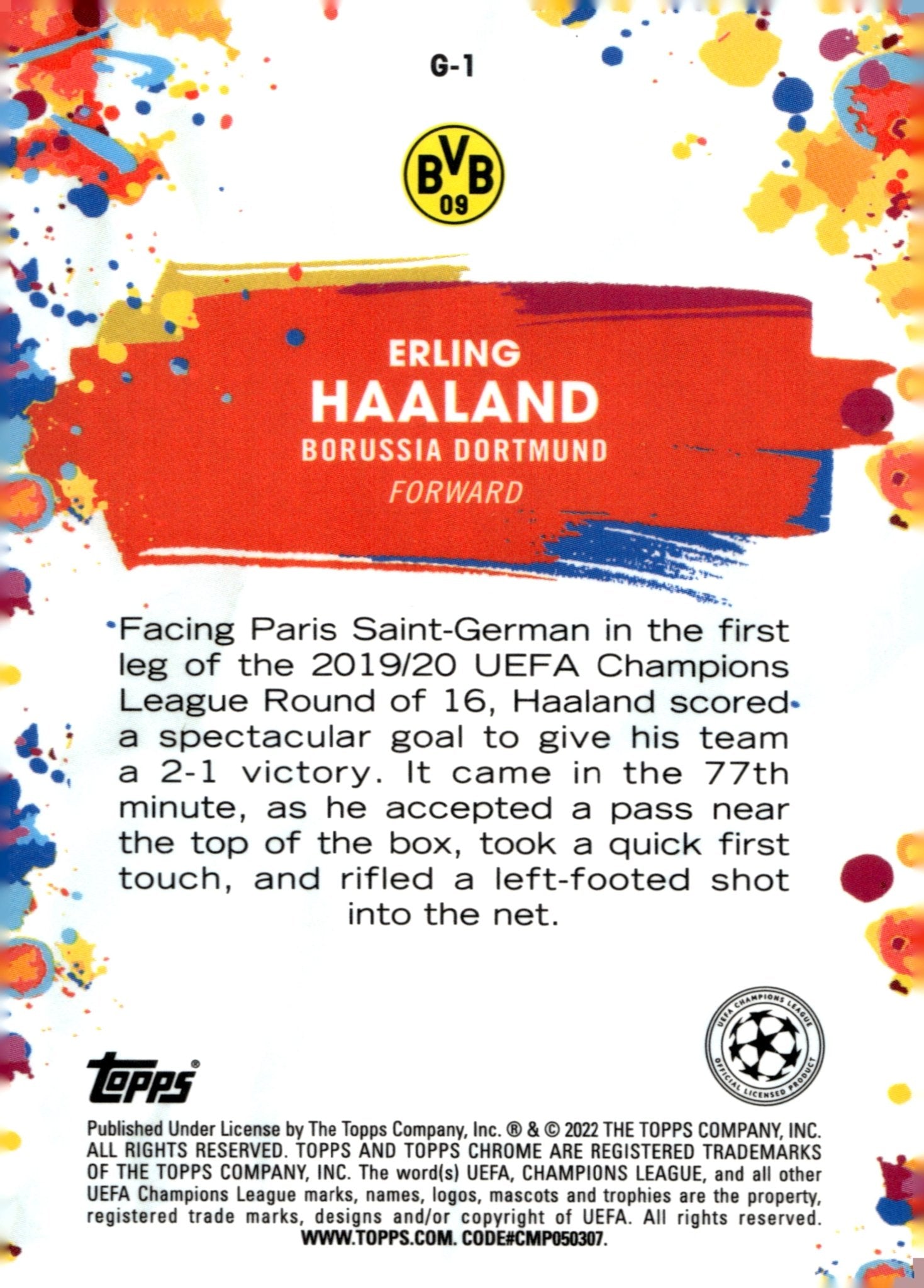 Erling Haaland 2021 - 22 Topps Chrome UEFA Champions League Golazo Refractor #G - 1 - Collector Store LLC