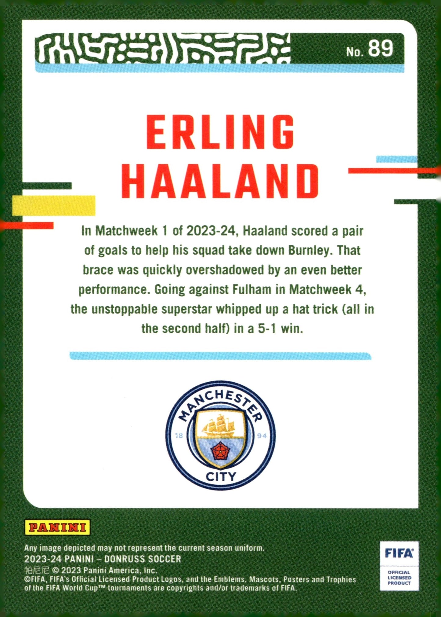 Erling Haaland 2023 - 24 Panini Donruss #89 - Collector Store LLC