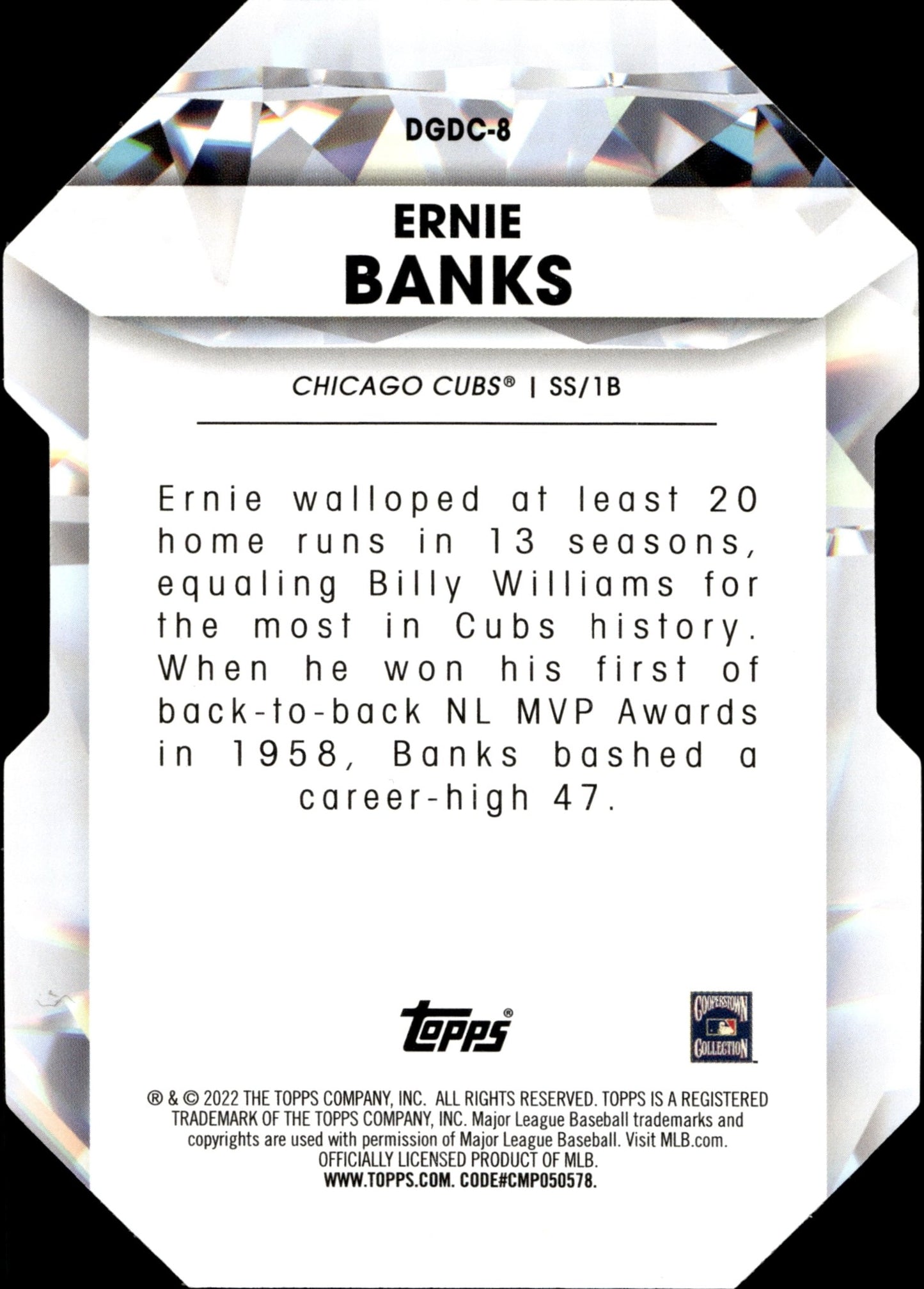 Ernie Banks 2022 Topps Series 1 Diamond Greats Die - Cut DGDC - 8 1 - Collector Store LLC