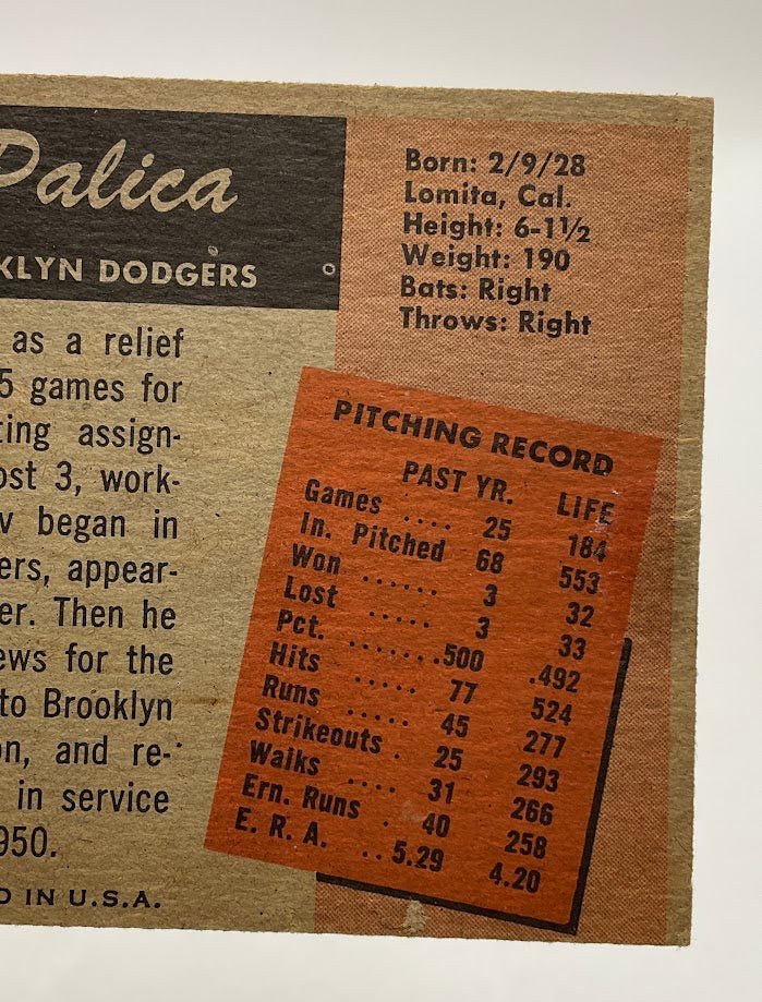 Erv Palica 1955 Bowman #195 Brooklyn Dodgers VG - Collector Store LLC