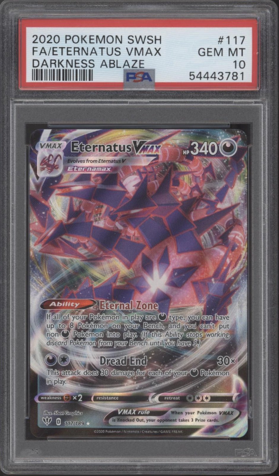 Eternatus VMAX Pokemon Darkness Ablaze Full Art #117 PSA 10 - Collector Store LLC