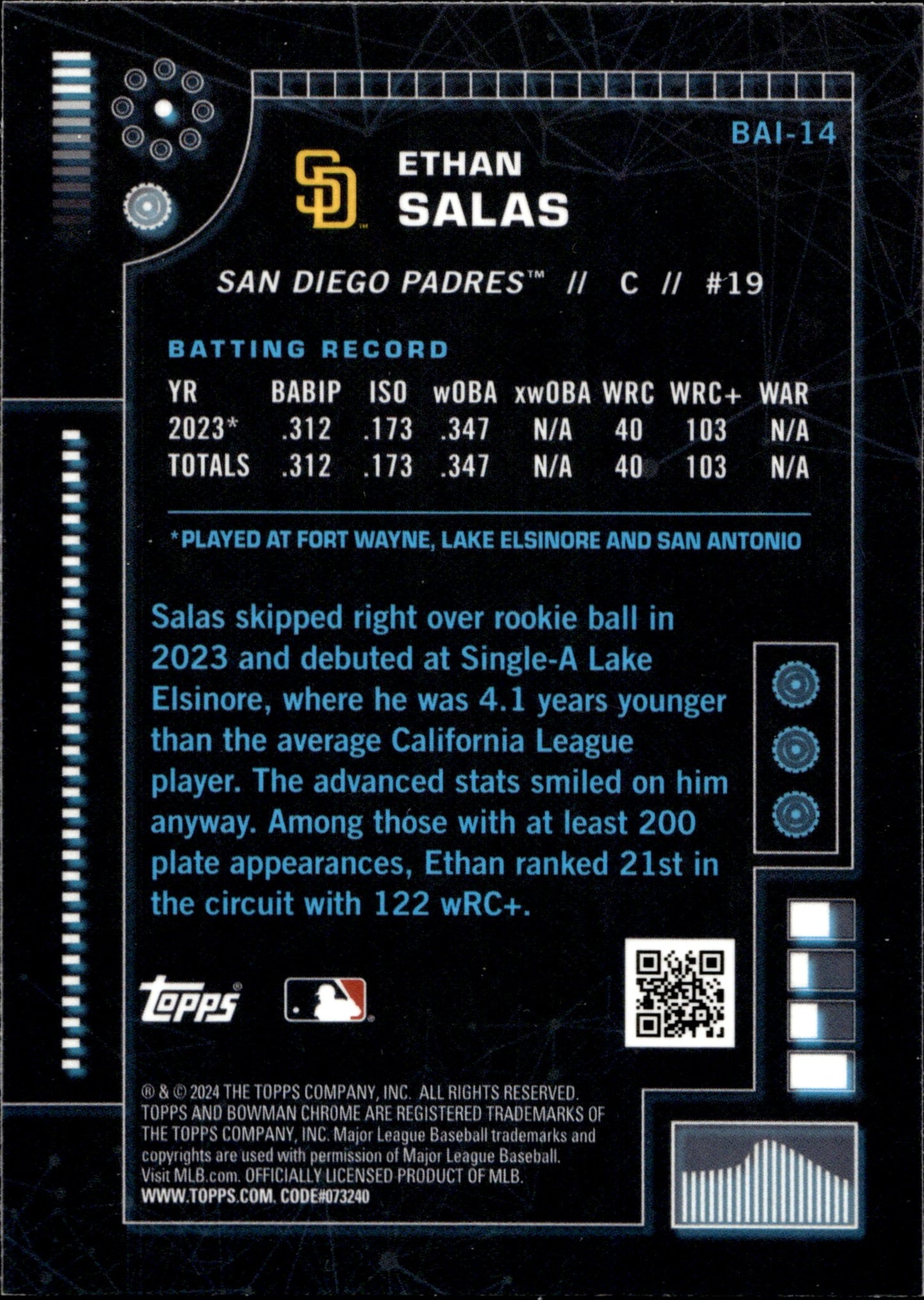 Ethan Salas 2024 Bowman Chrome AI Refractor #BAI - 14 - Collector Store LLC
