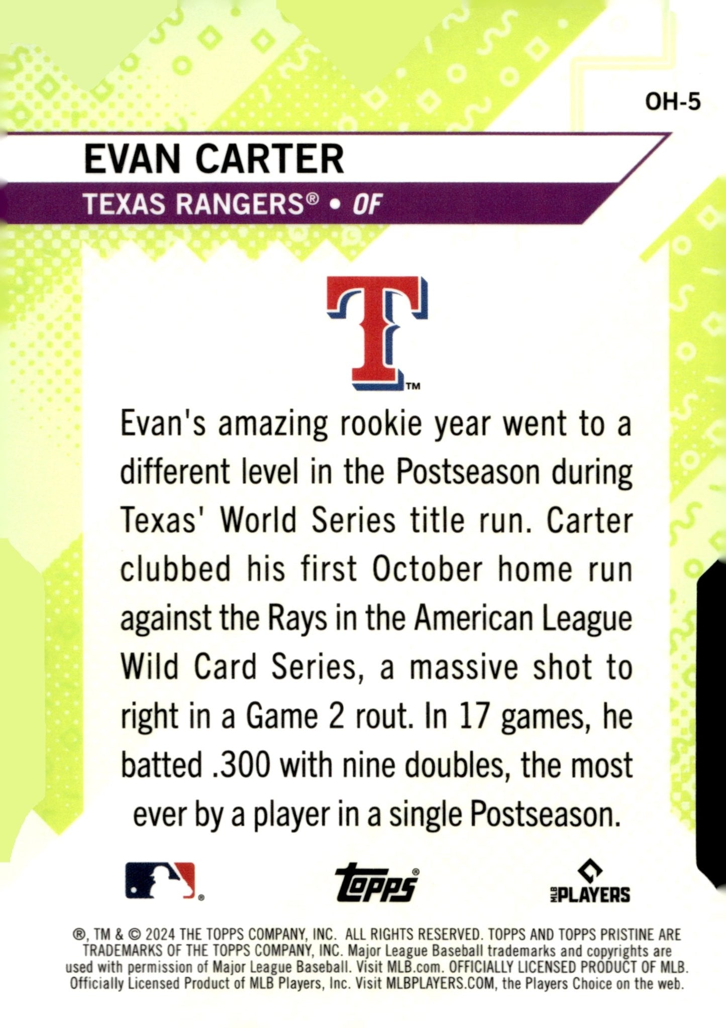 Evan Carter 2024 Topps Pristine Oh Snap! Die - Cut RC #OH - 5 - Collector Store LLC