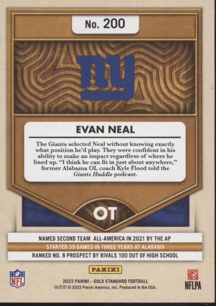 Evan Neal 2022 Panini Gold Standard RC 28/48 #200 - Collector Store LLC