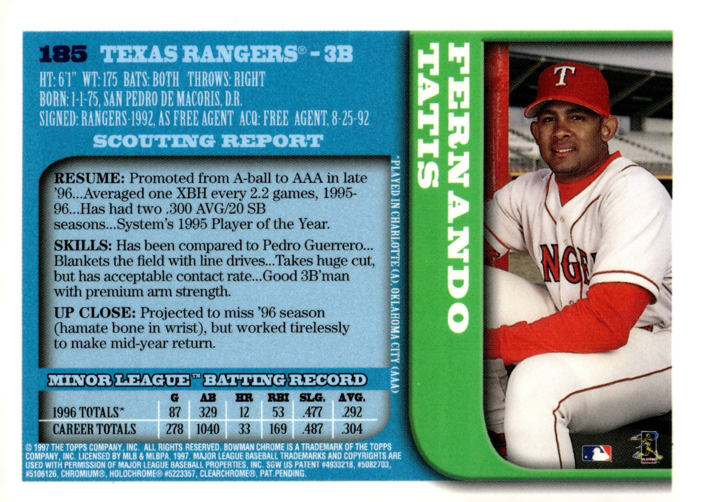 Fernando Tatis 1997 Bowman Chrome #185 - Collector Store LLC