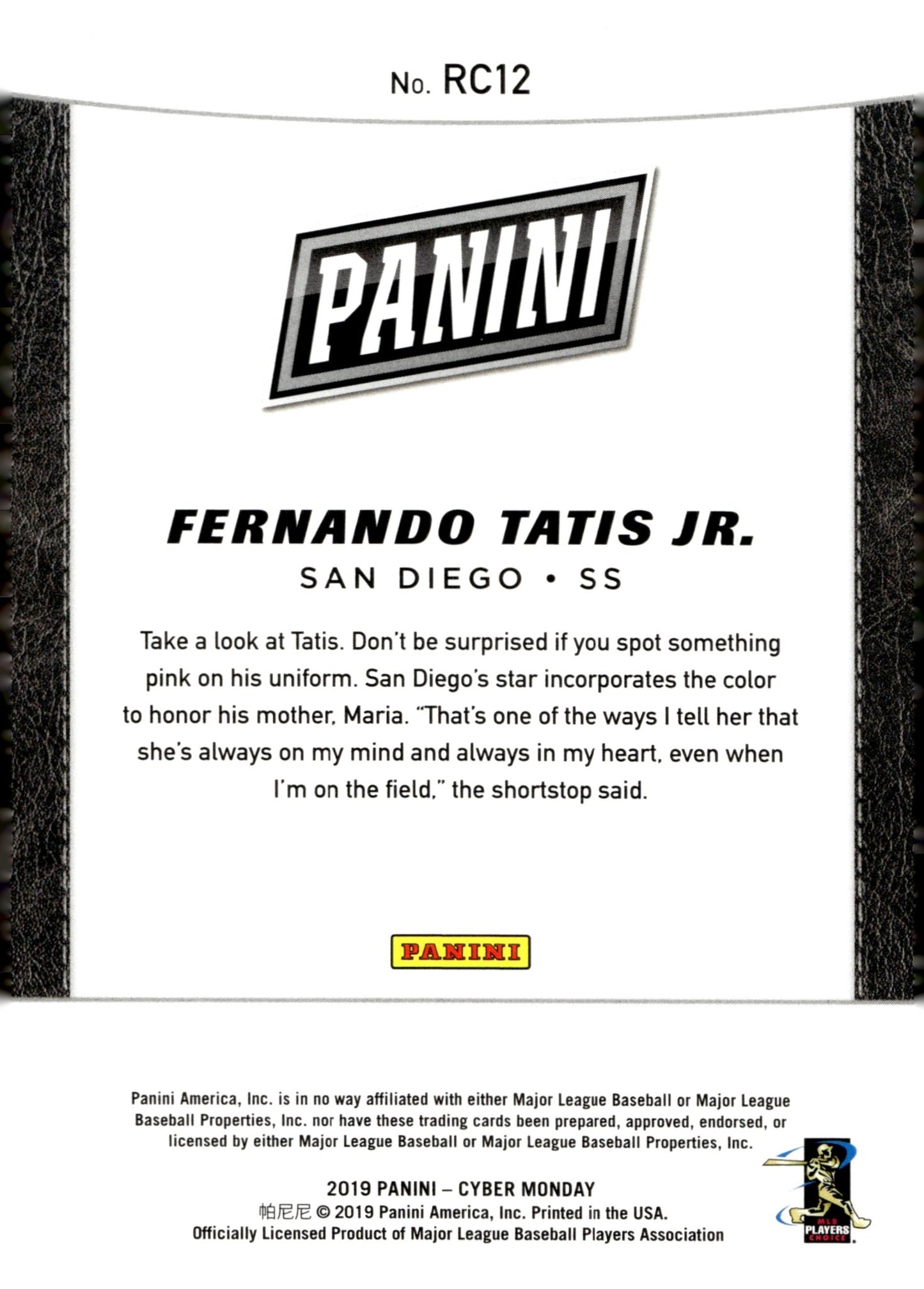 Fernando Tatis Jr. 2019 Panini Cyber RC RC12 - Collector Store LLC