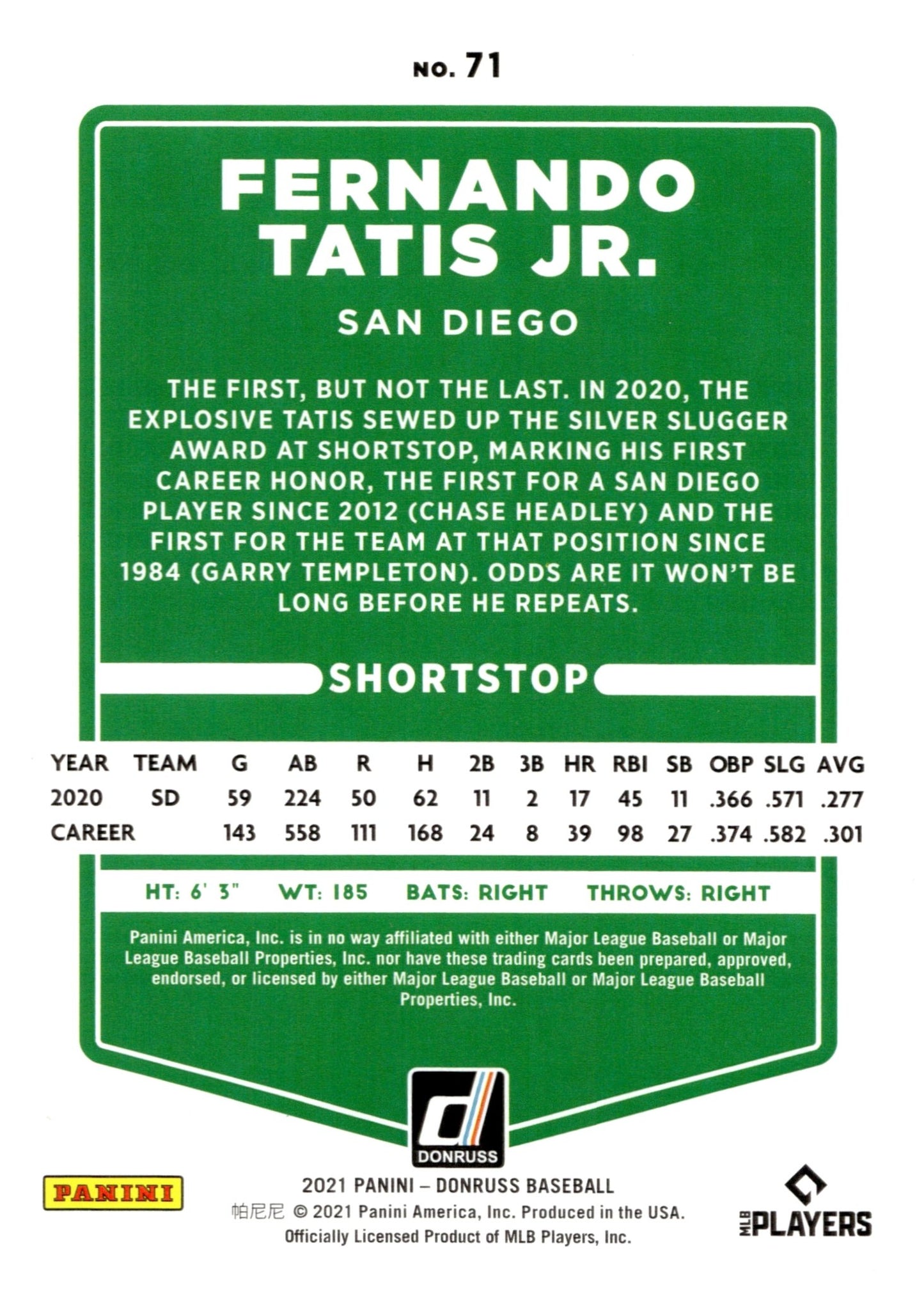 Fernando Tatis Jr. 2021 Panini Donruss Red 1988/2021 71 - Collector Store LLC