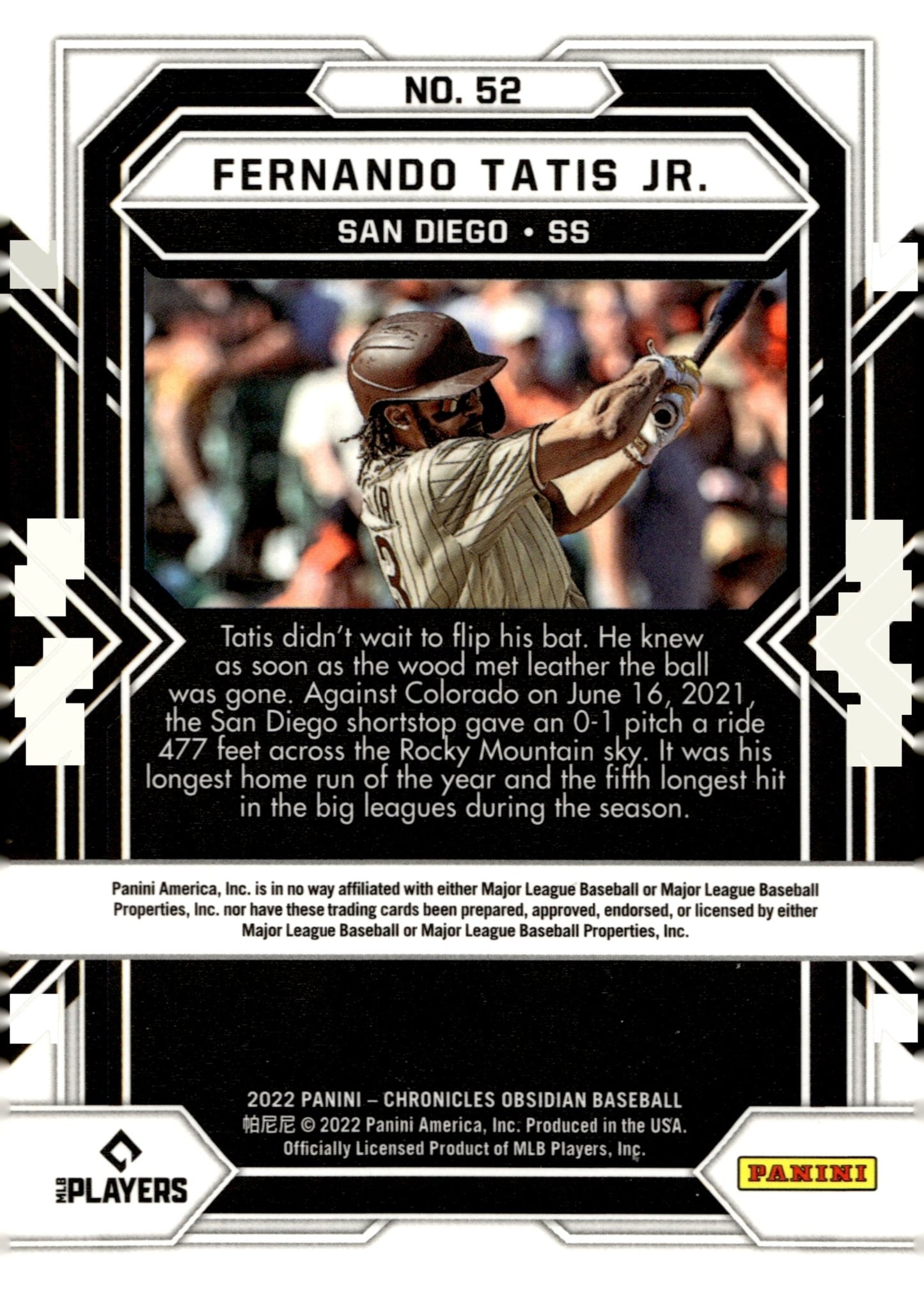 Fernando Tatis Jr. 2022 Panini Chronicles Obsidian #52 - Collector Store LLC
