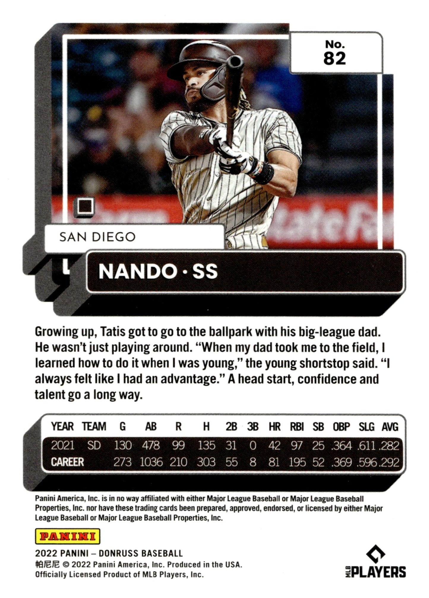 Fernando Tatis Jr. 2022 Panini Donruss Nando Orange Holo 82 - Collector Store LLC