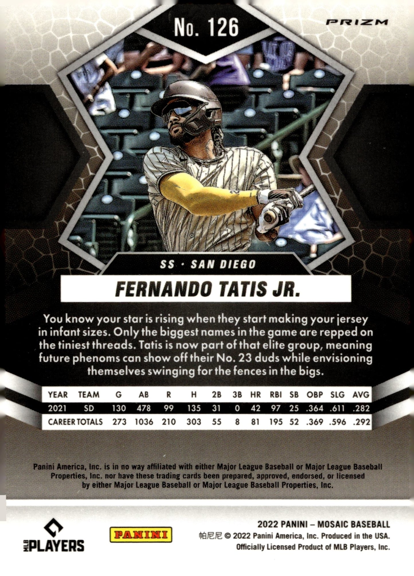 Fernando Tatis Jr. 2022 Panini Mosaic Blue Camo Prizm 126 - Collector Store LLC