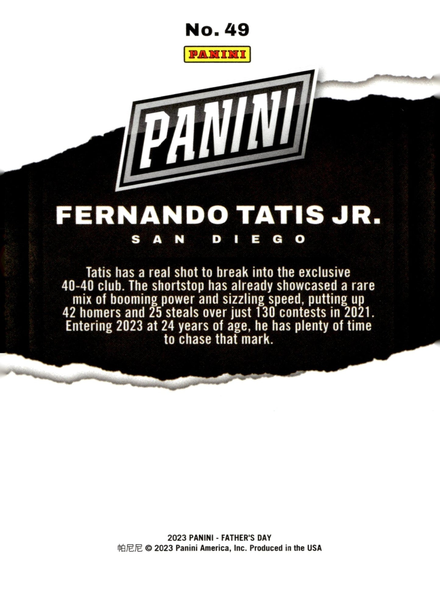 Fernando Tatis Jr. 2023 Panini Father's Day Foil 018/199 #49 - Collector Store LLC