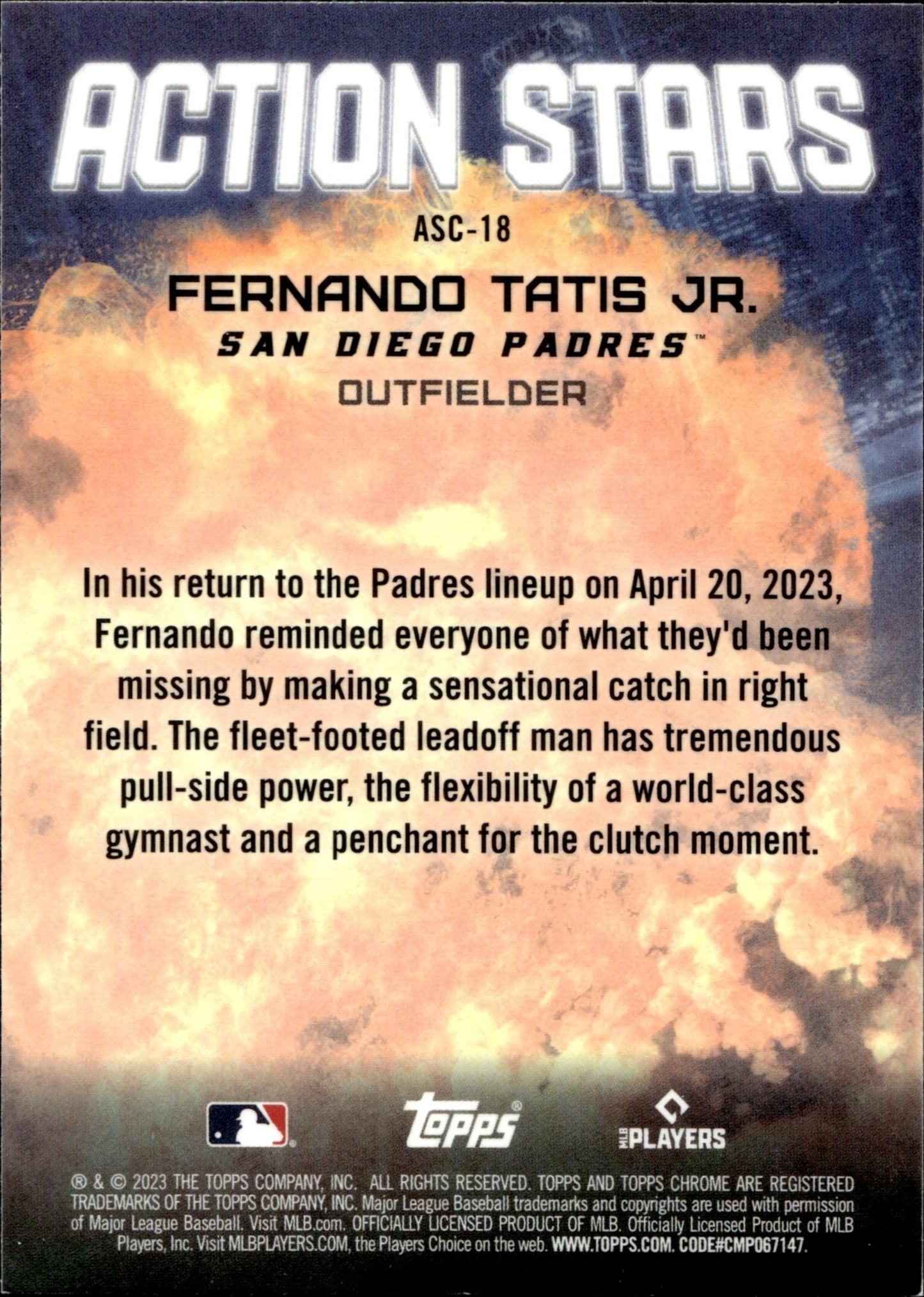 Fernando Tatis Jr. 2023 Topps Chrome Action Stars ASC - 18 1 - Collector Store LLC