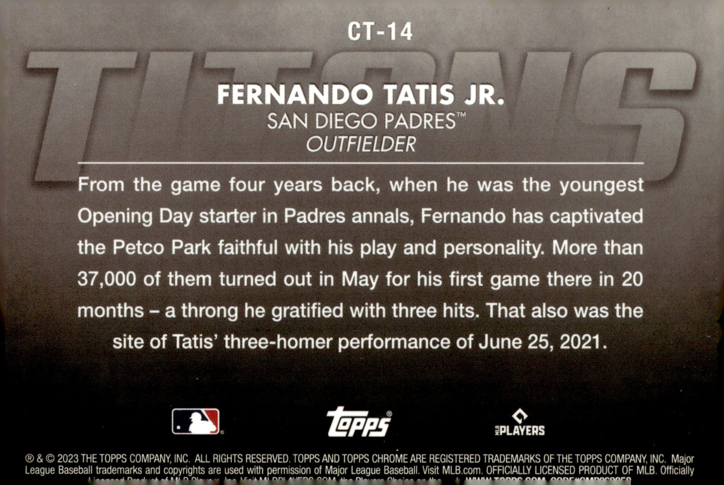 Fernando Tatis Jr. 2023 Topps Chrome Titans CT - 14 - Collector Store LLC