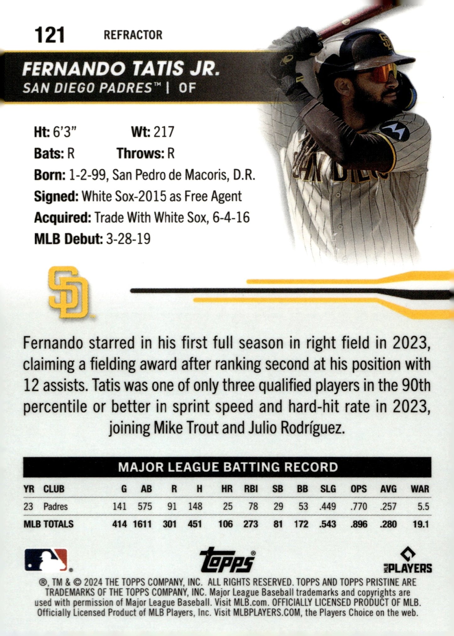 Fernando Tatis Jr. 2024 Topps Pristine Refractor 121 - Collector Store LLC